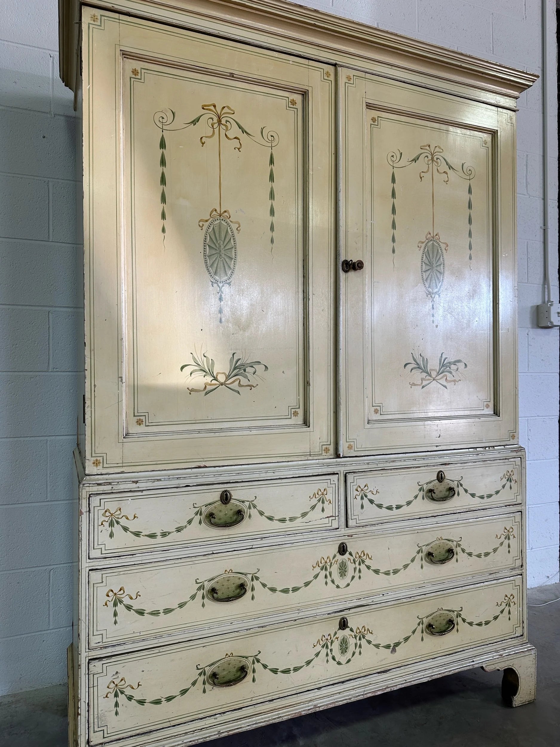Painted antique pine linen press
