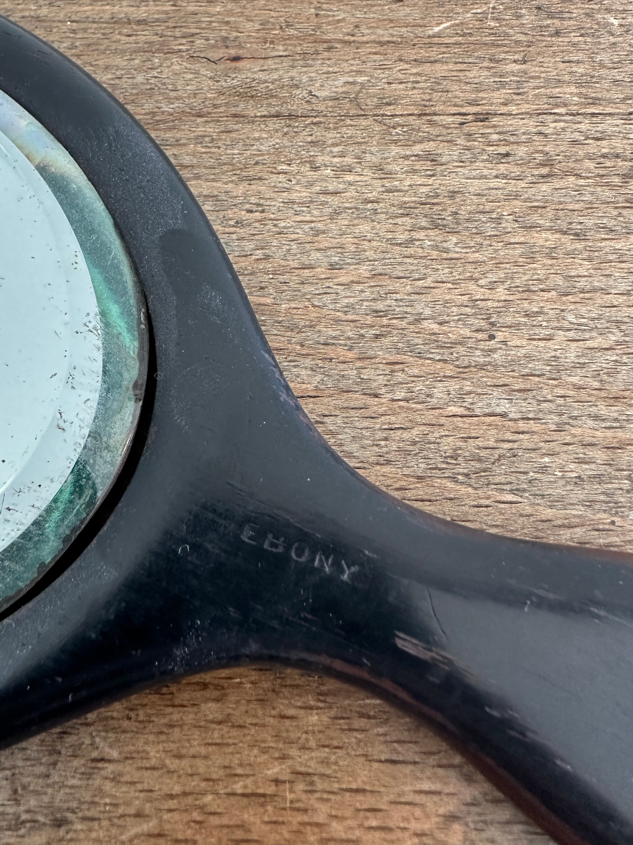 French hand mirror in wooden frame