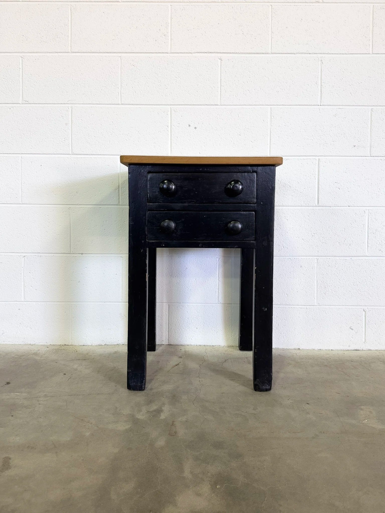 Antique pine side table with two drawers