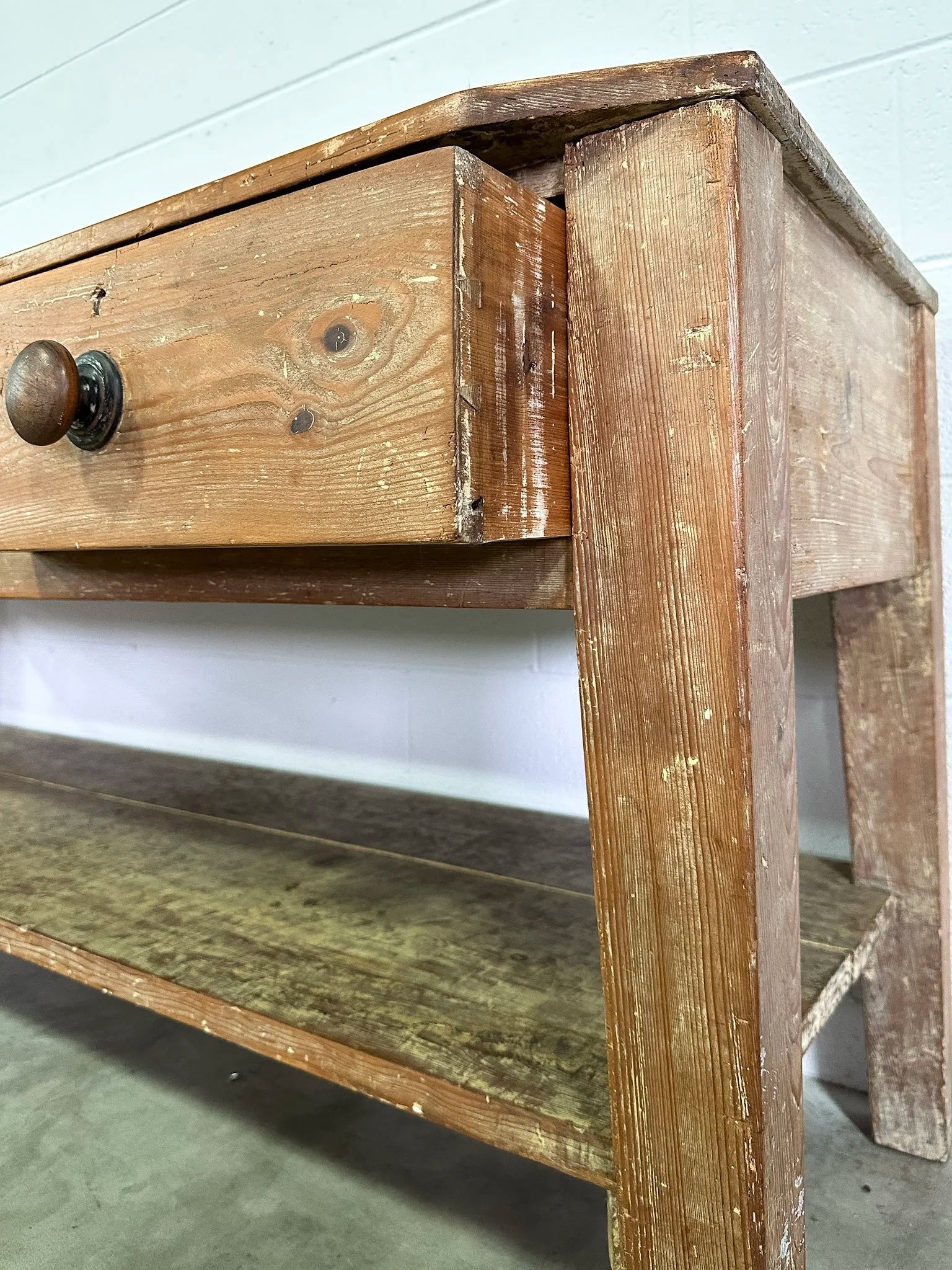 Antique Pine Console Table with Drawers