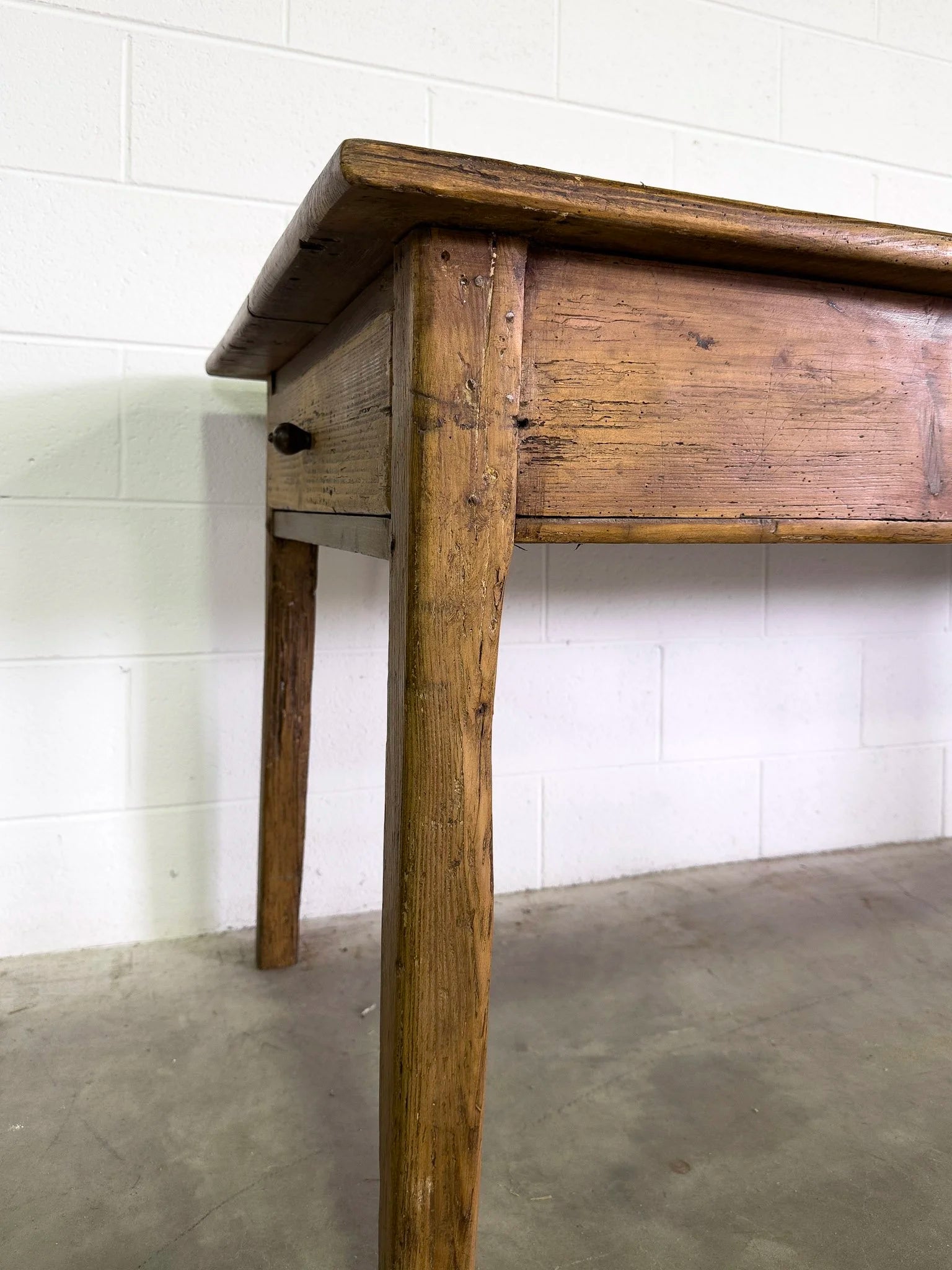 French Antique Farmhouse Table with Drawer