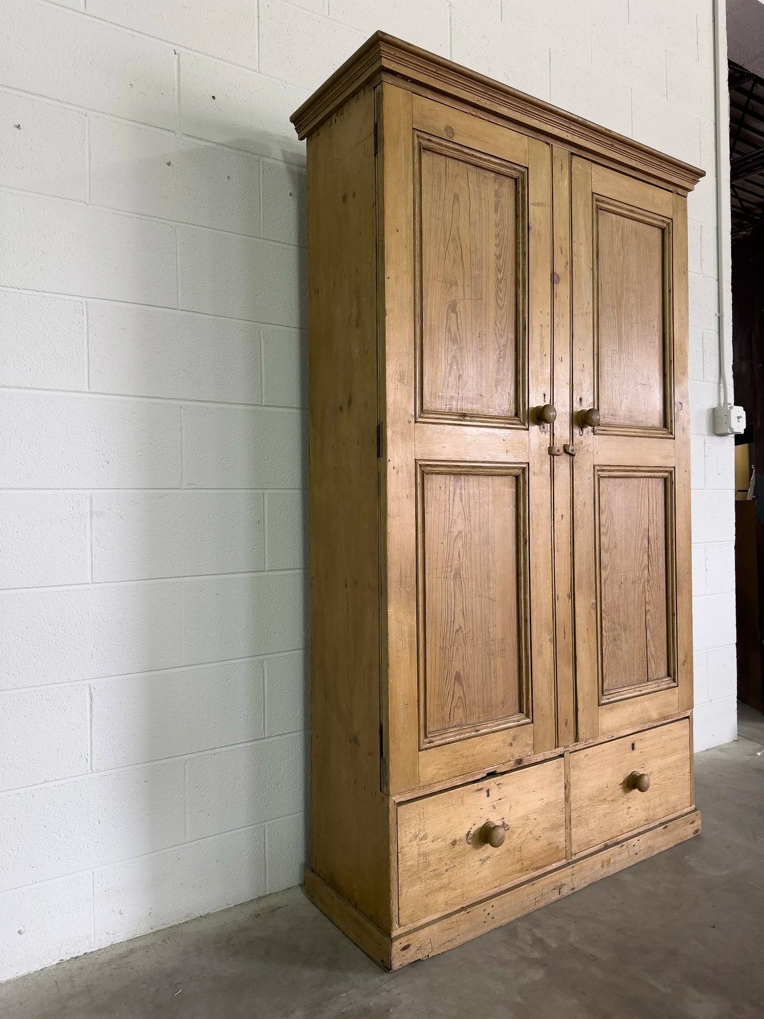 Possibly Irish Antique Pine Cupboard with Drawers