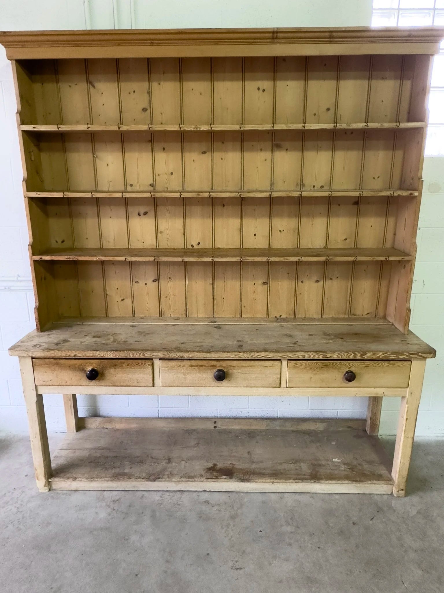 Antique pine hutch with open lower shelf