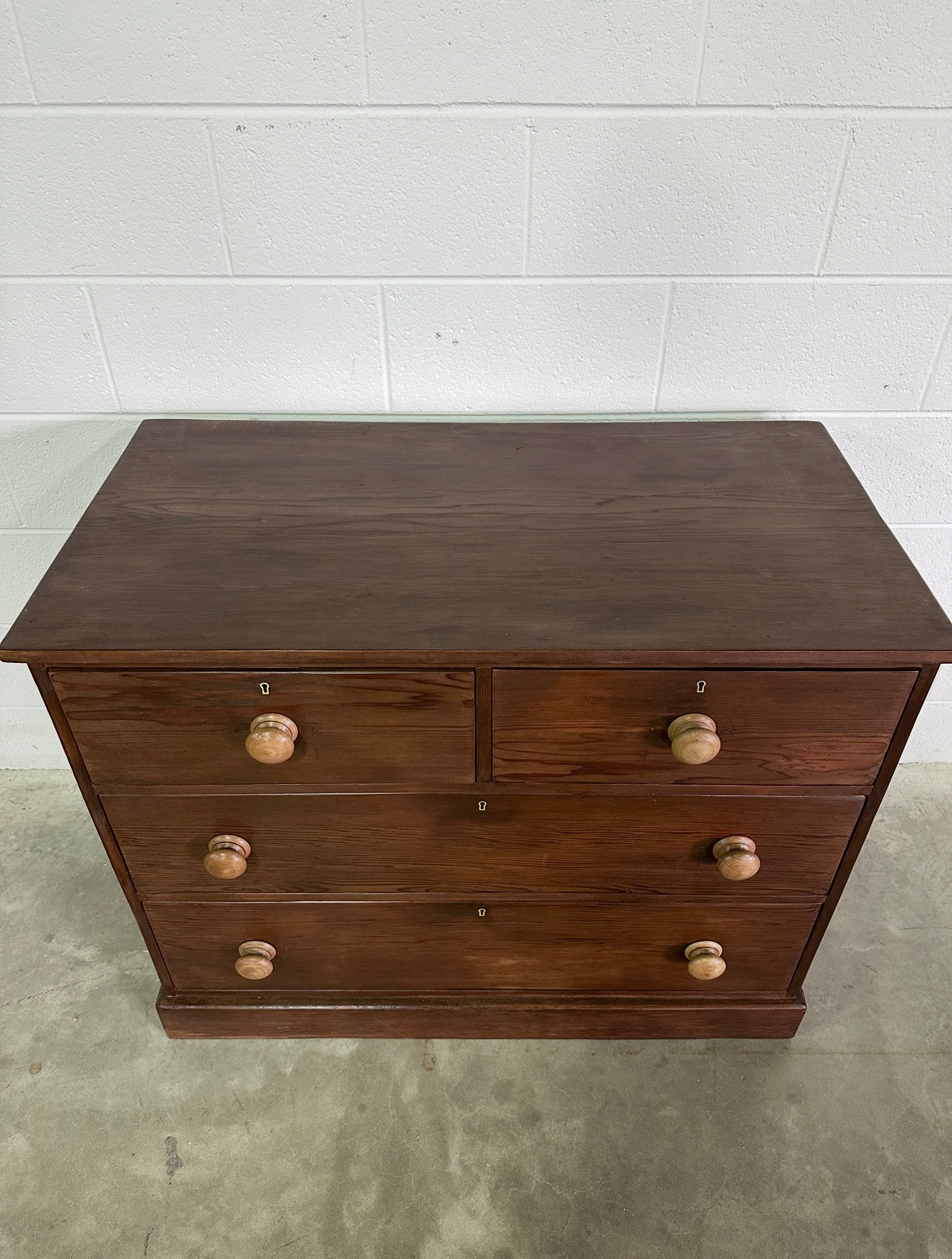 Antique English pine chest of drawers- stained pine