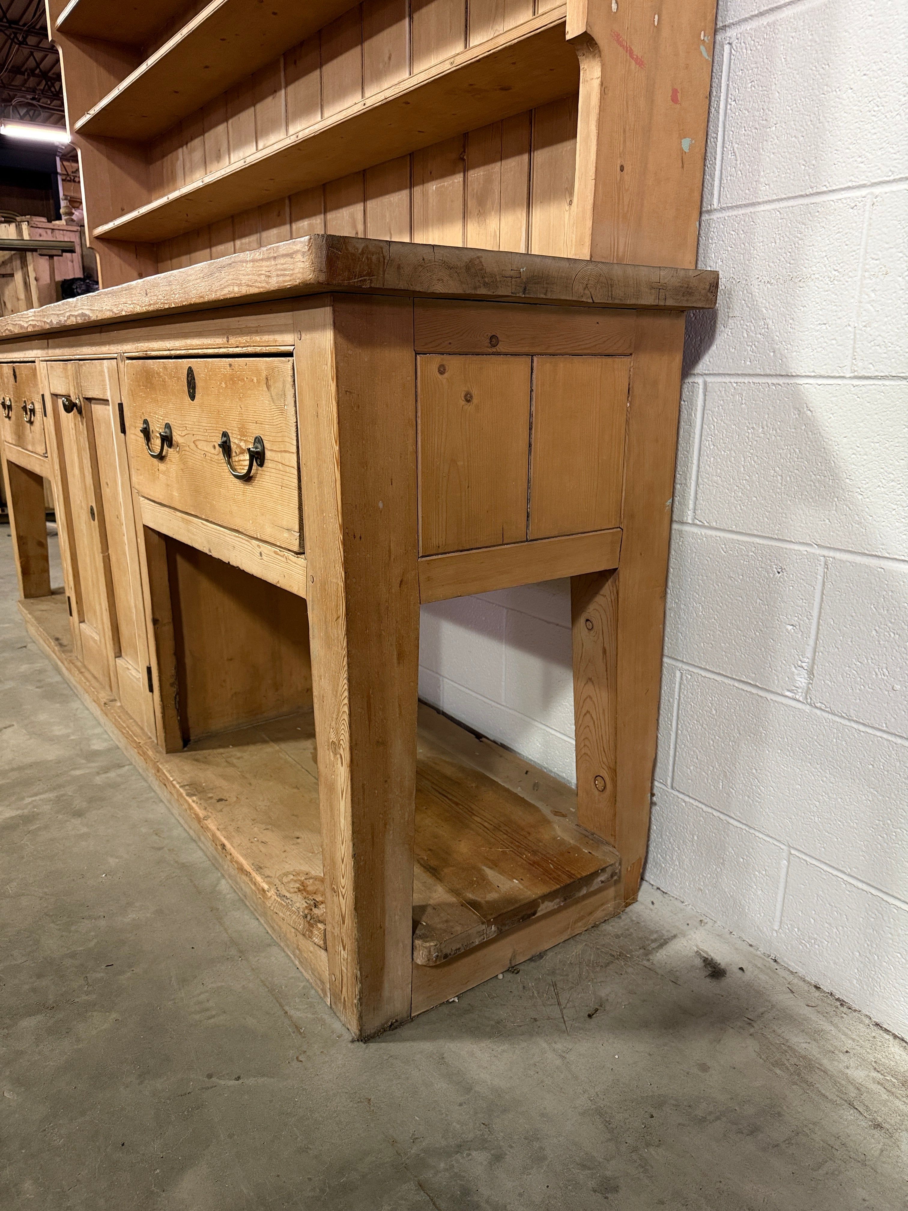 Monumental English pine kitchen dresser