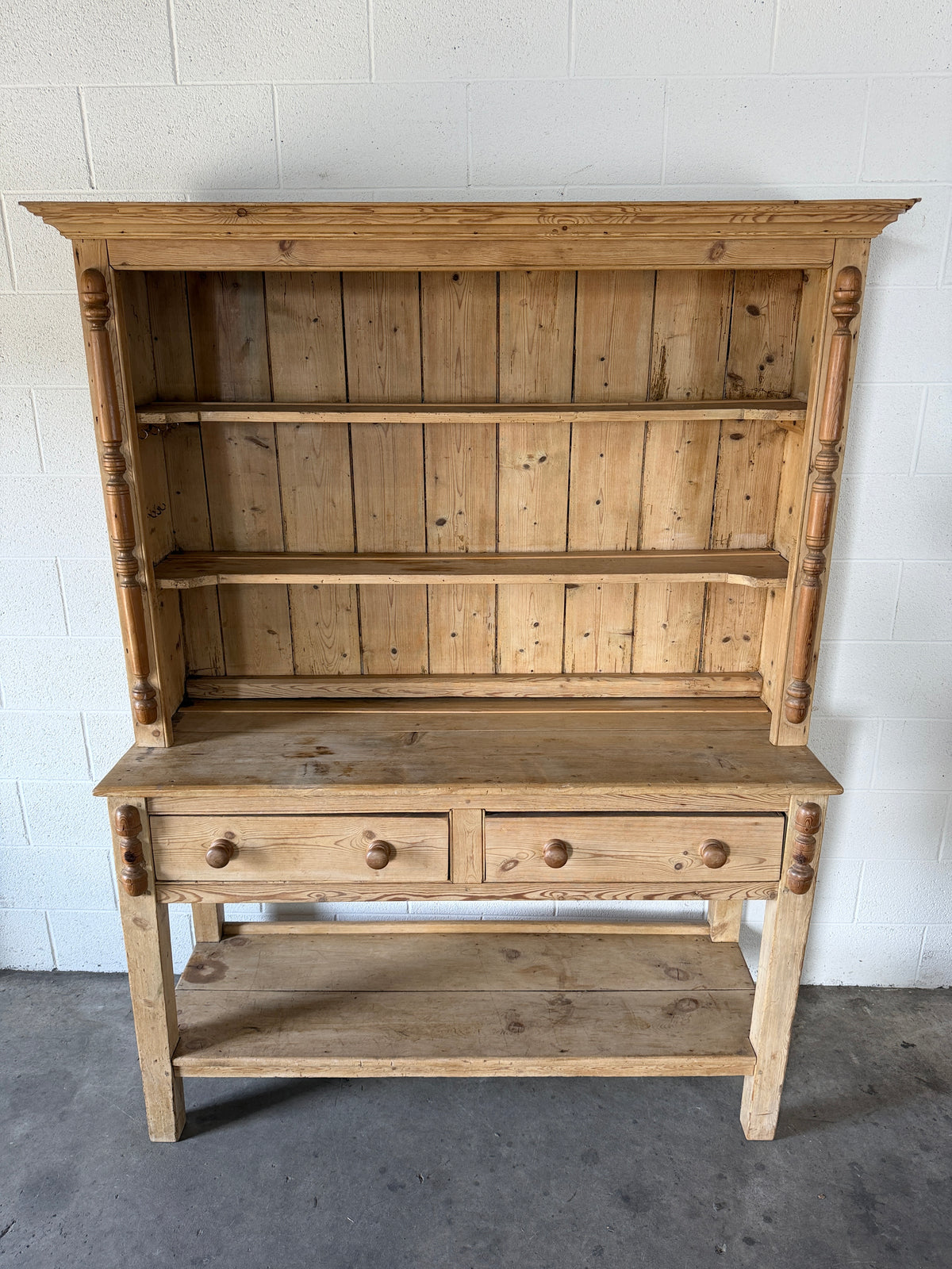 Antique Cornish pine kitchen hutch with open shelving