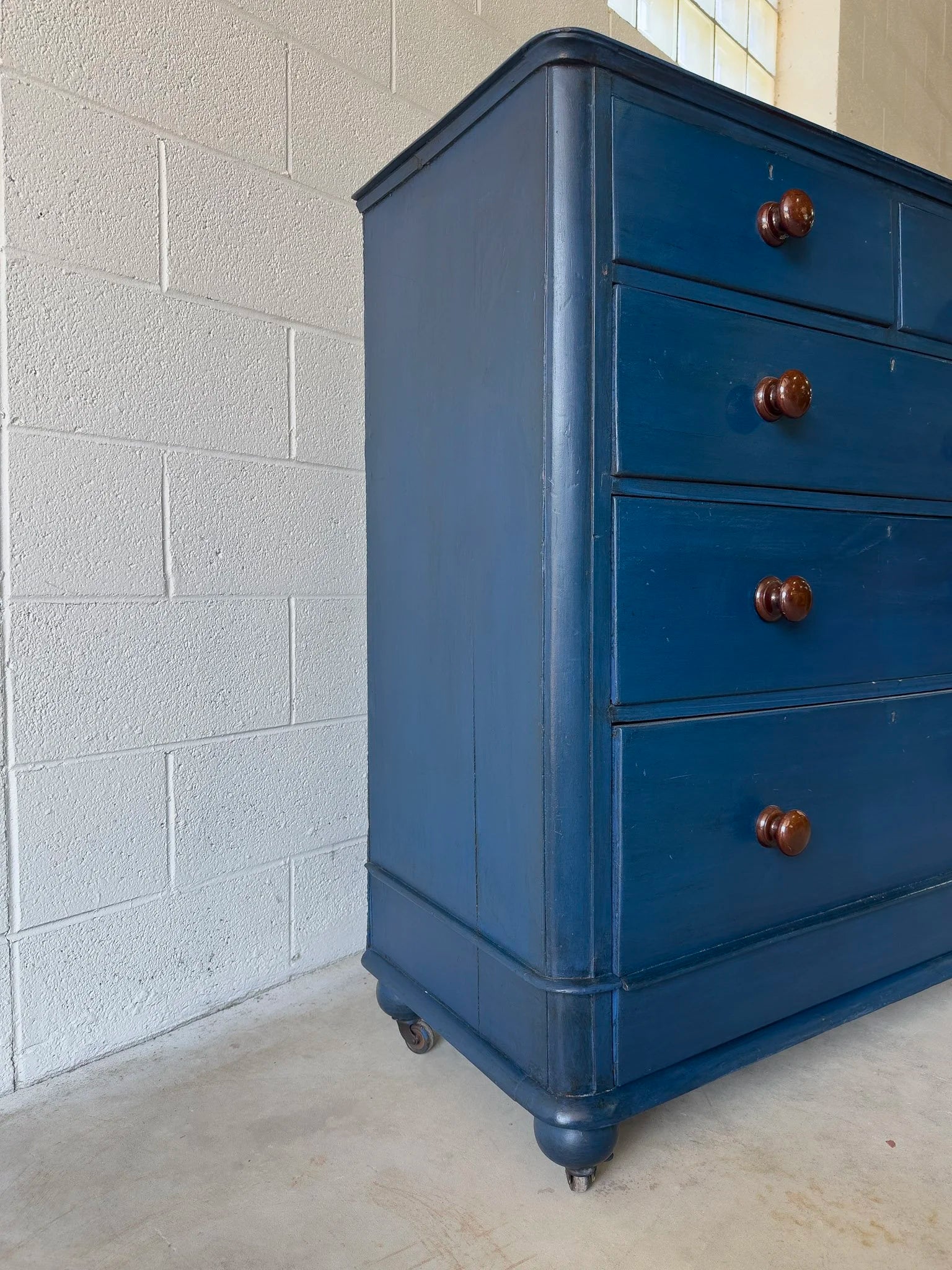 Painted blue antique pine drawers