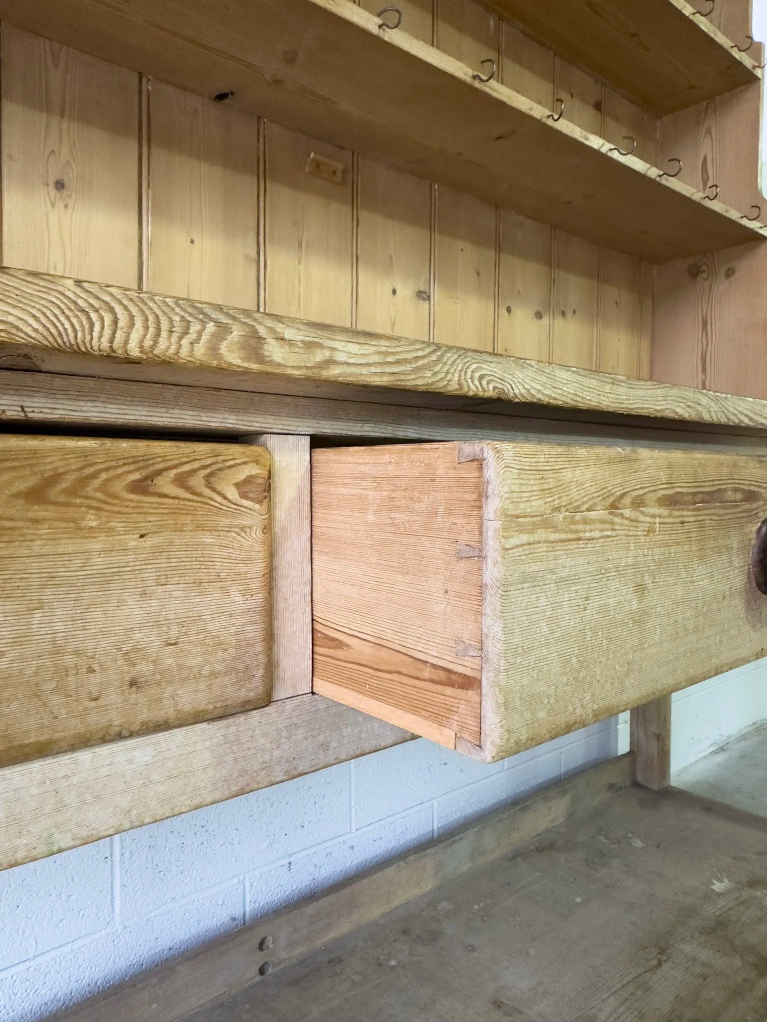 Antique pine hutch with open lower shelf