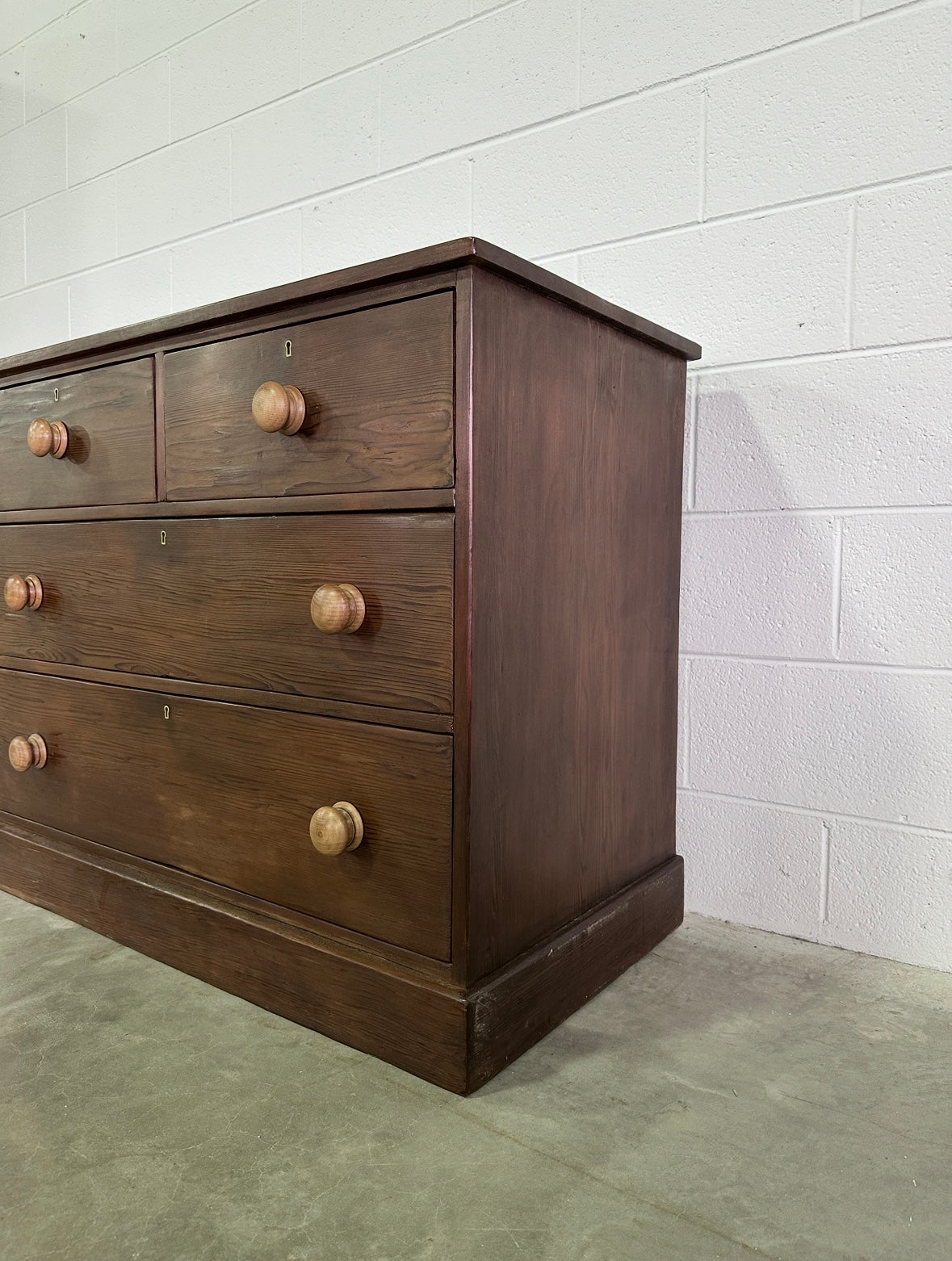 Antique English pine chest of drawers- stained pine