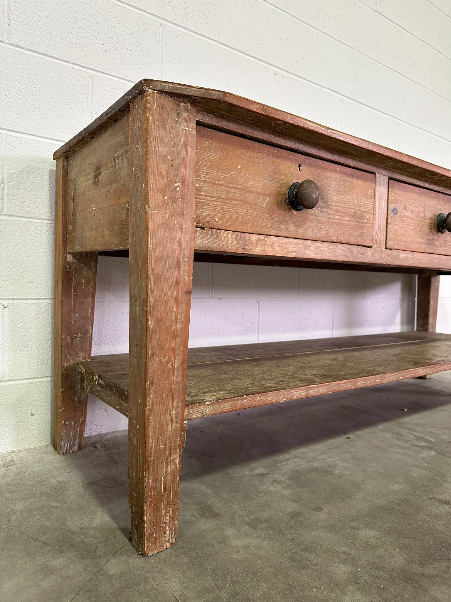 Antique Pine Console Table with Drawers