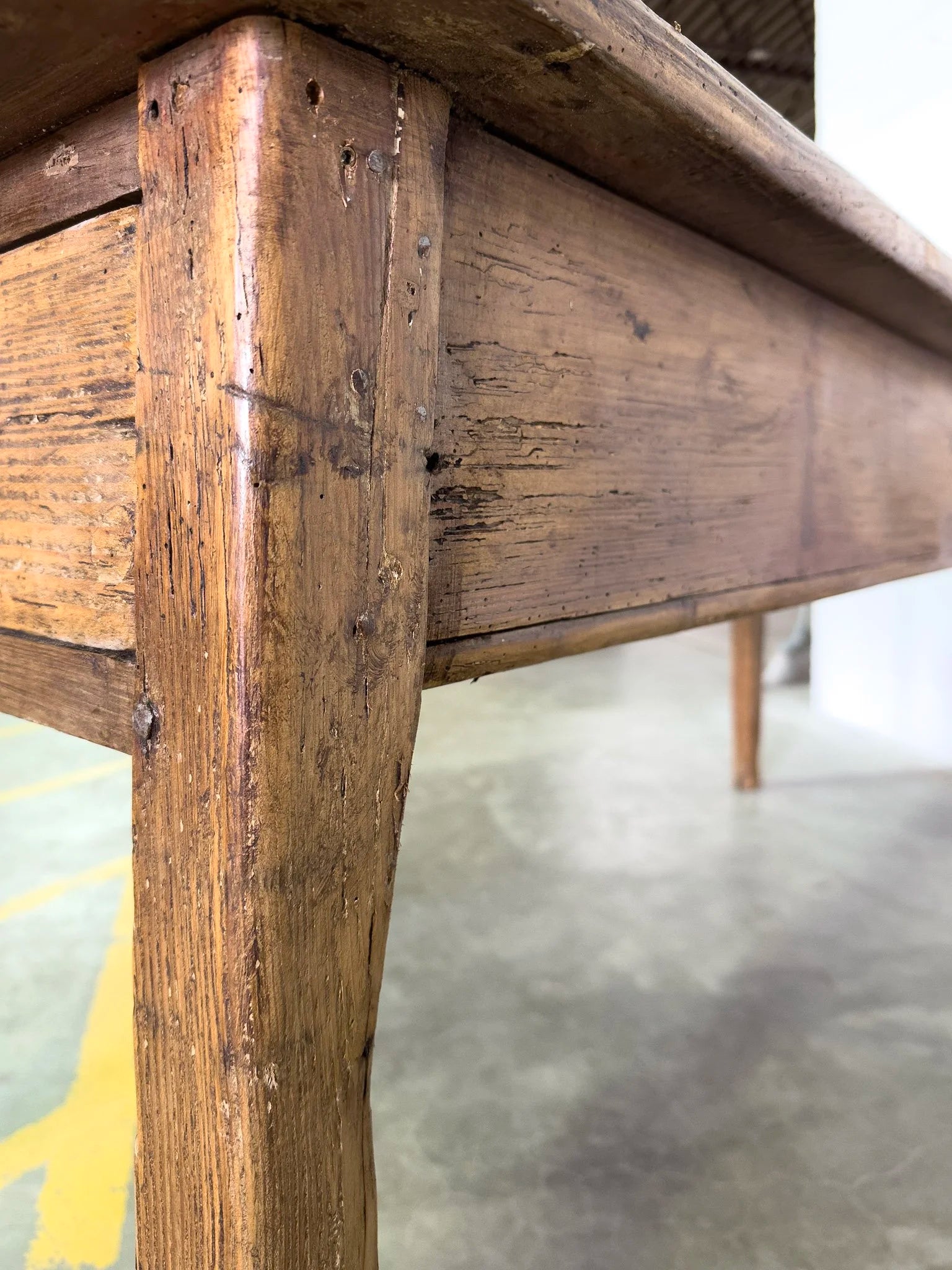 French Antique Farmhouse Table with Drawer