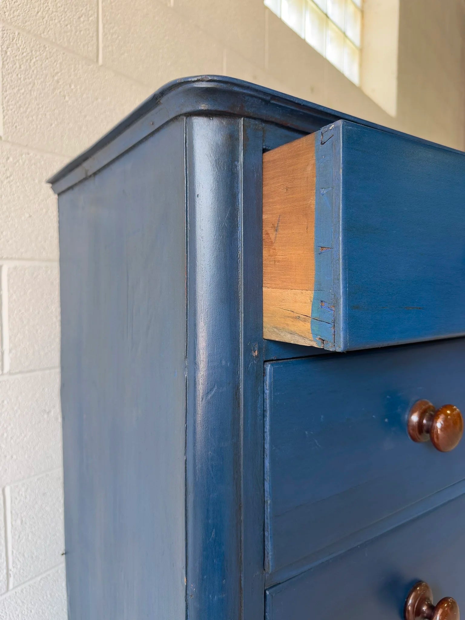 Painted blue antique pine drawers