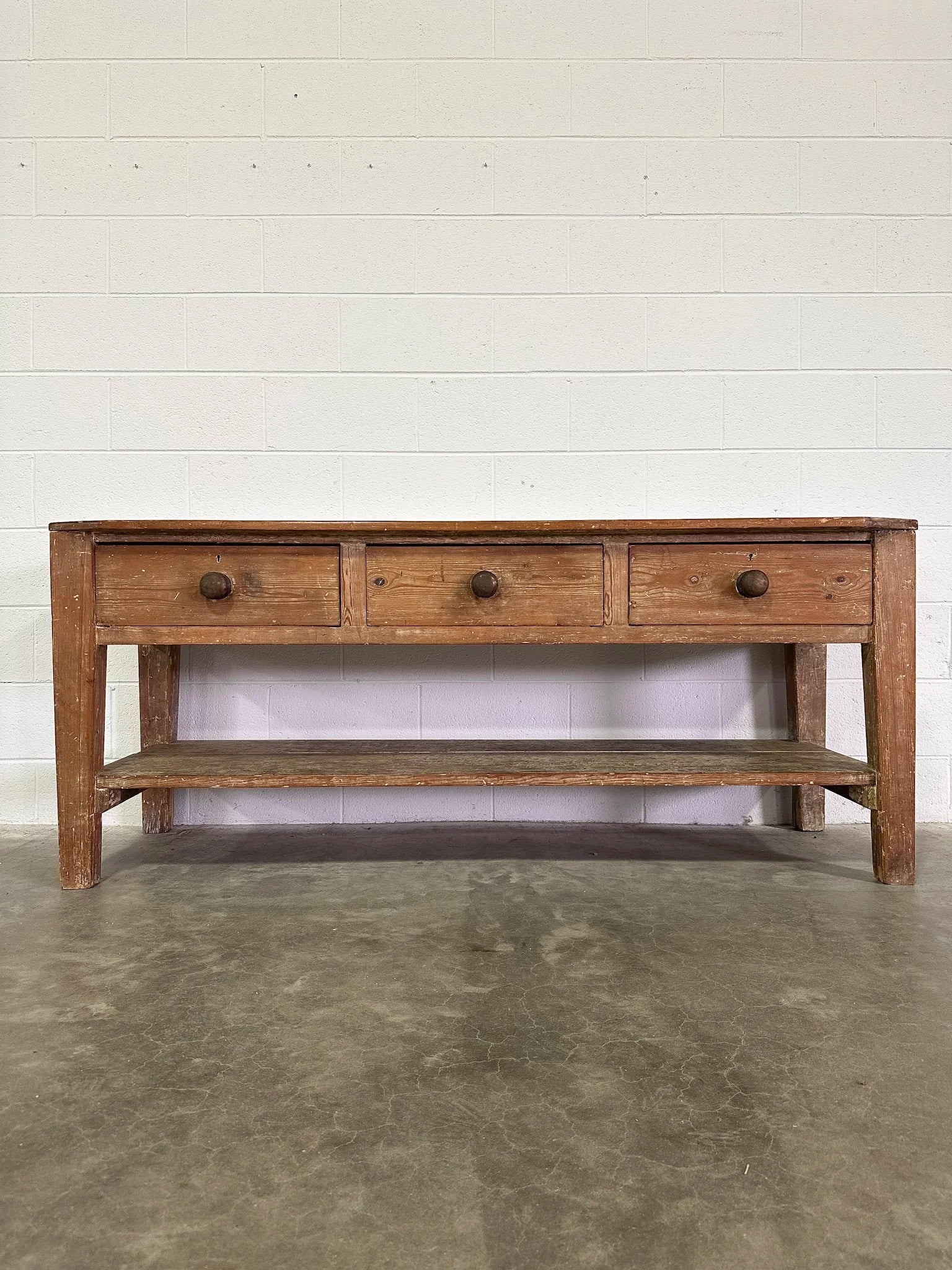 Antique Pine Console Table with Drawers
