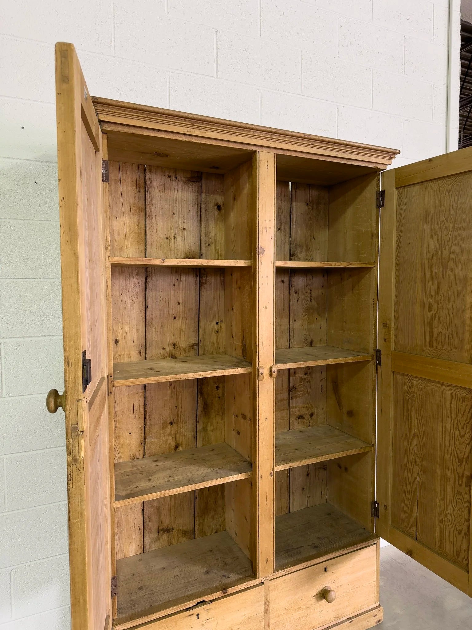 Possibly Irish Antique Pine Cupboard with Drawers