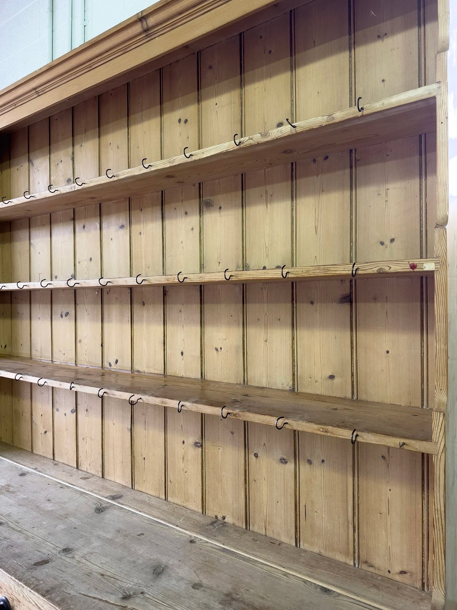 Antique pine hutch with open lower shelf