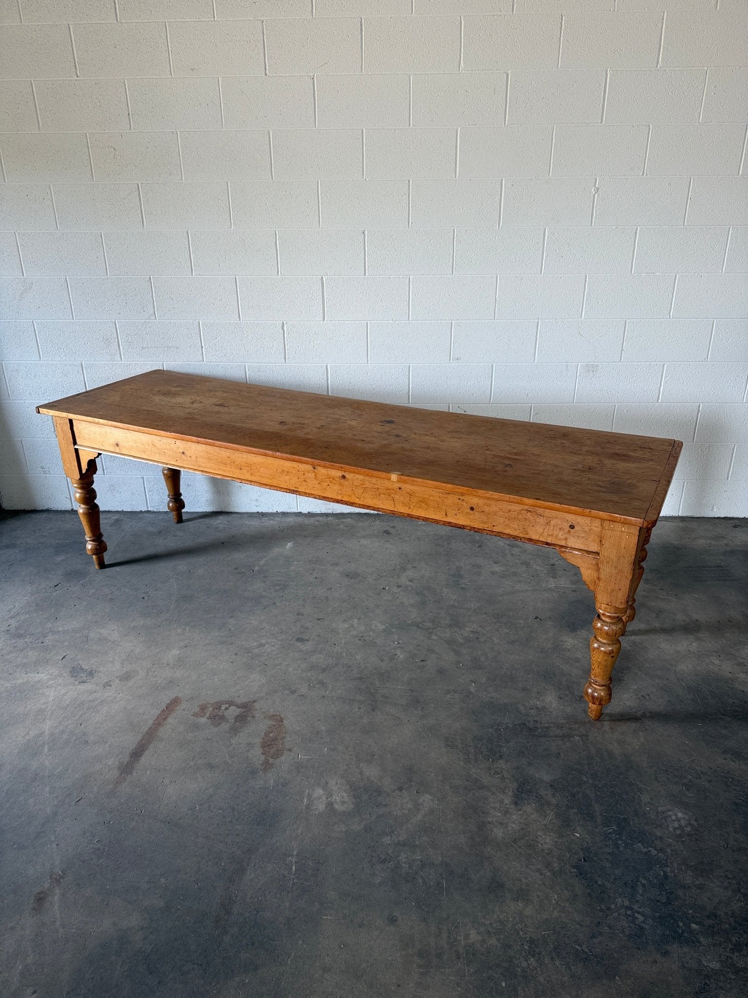 8’ antique pine dining table with detailed apron - House on Horizon