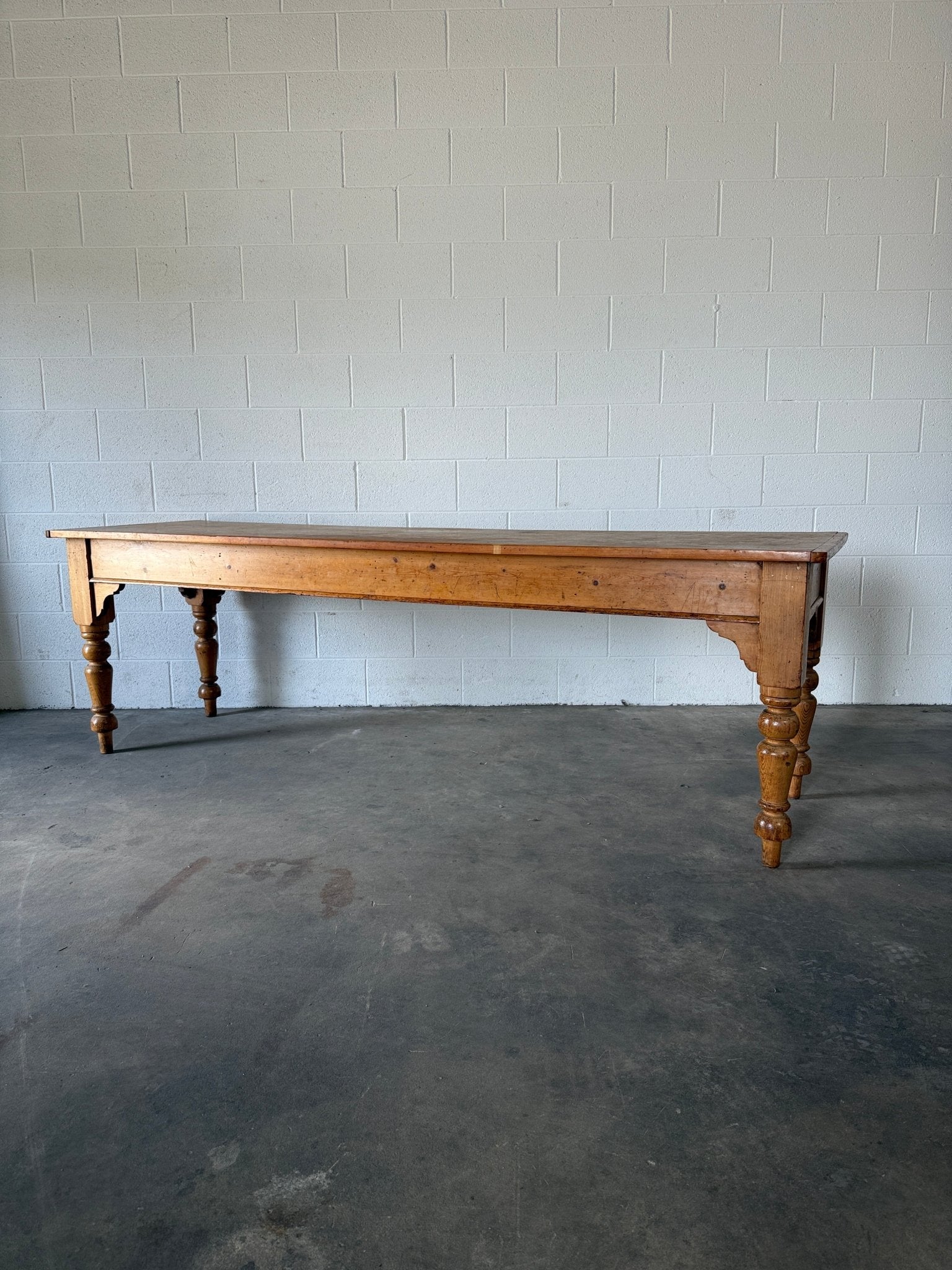 8’ antique pine dining table with detailed apron - House on Horizon