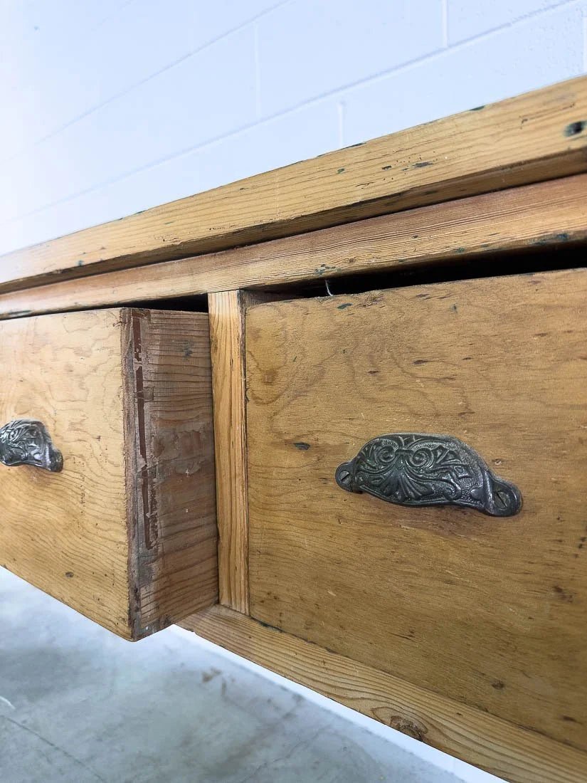 8’ antique pine sideboard or buffet with three drawers - House on Horizon