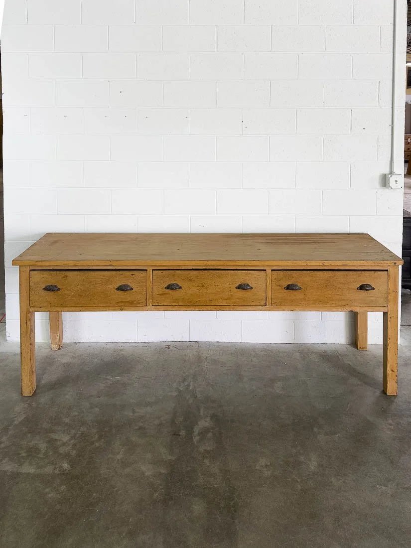 8’ antique pine sideboard or buffet with three drawers - House on Horizon
