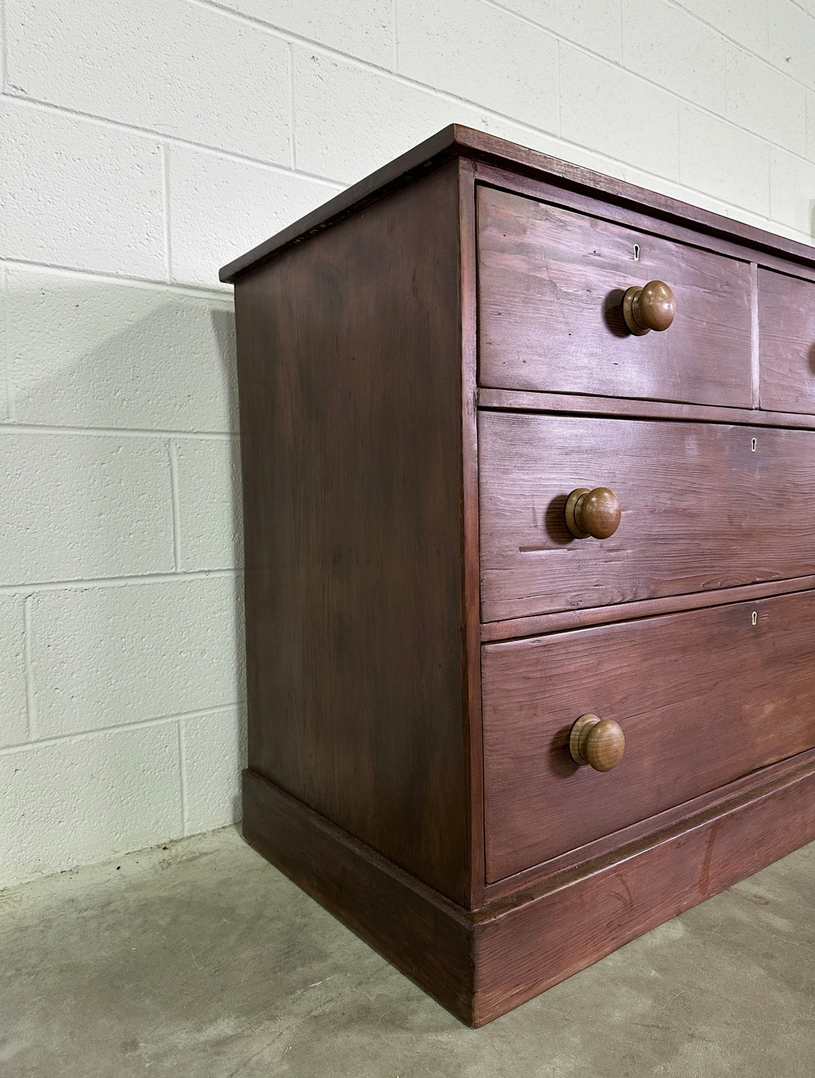 Antique English pine chest of drawers- stained pine