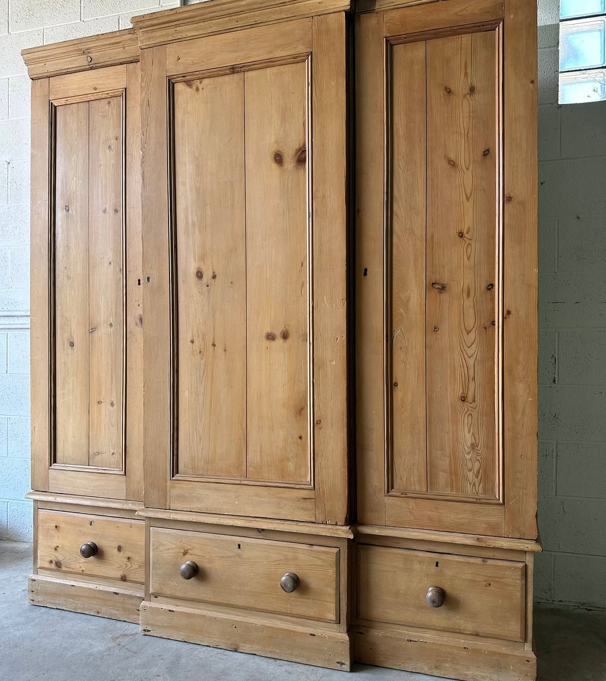 Antique pine triple wardrobe