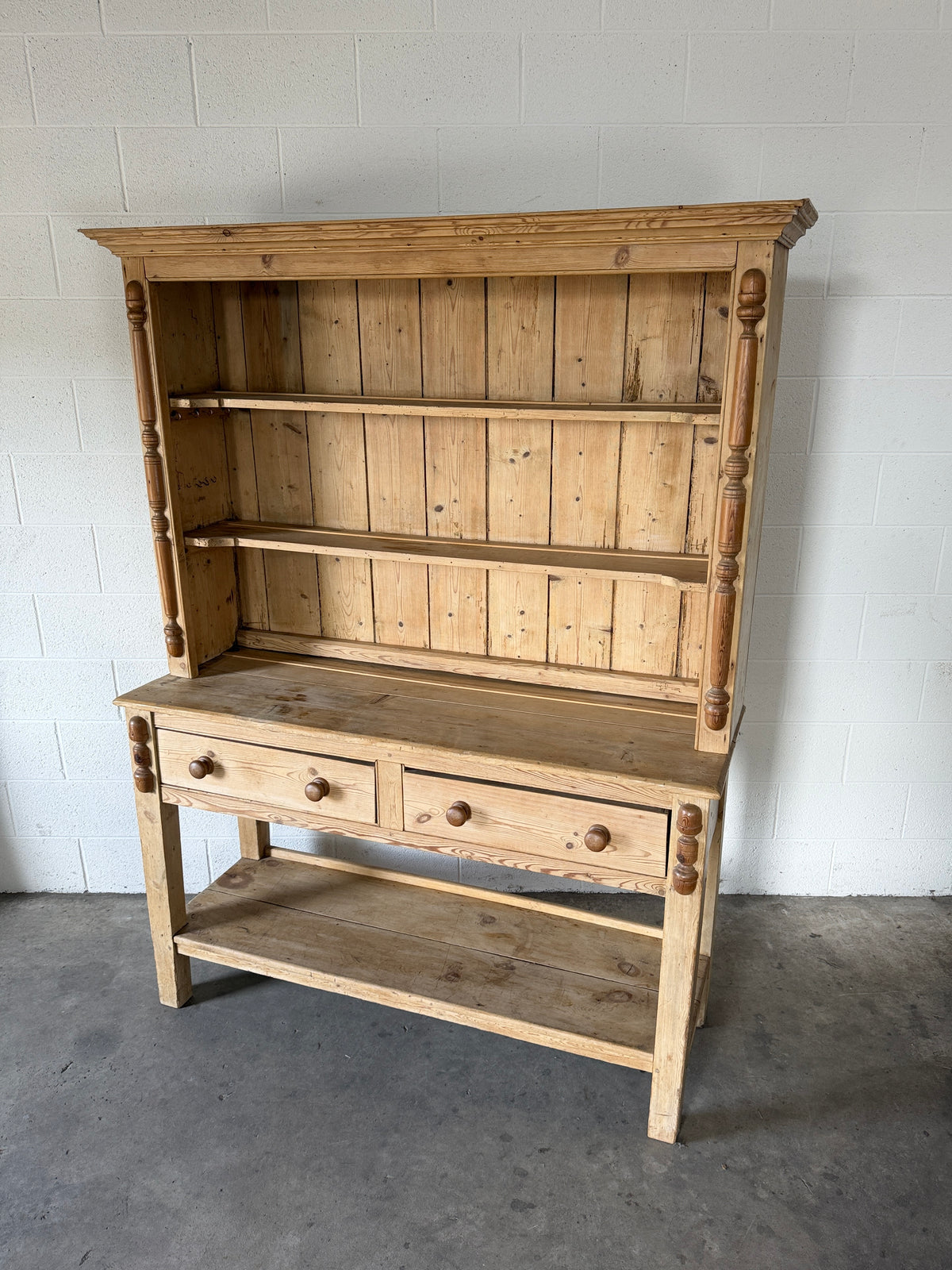 Antique Cornish pine kitchen hutch with open shelving