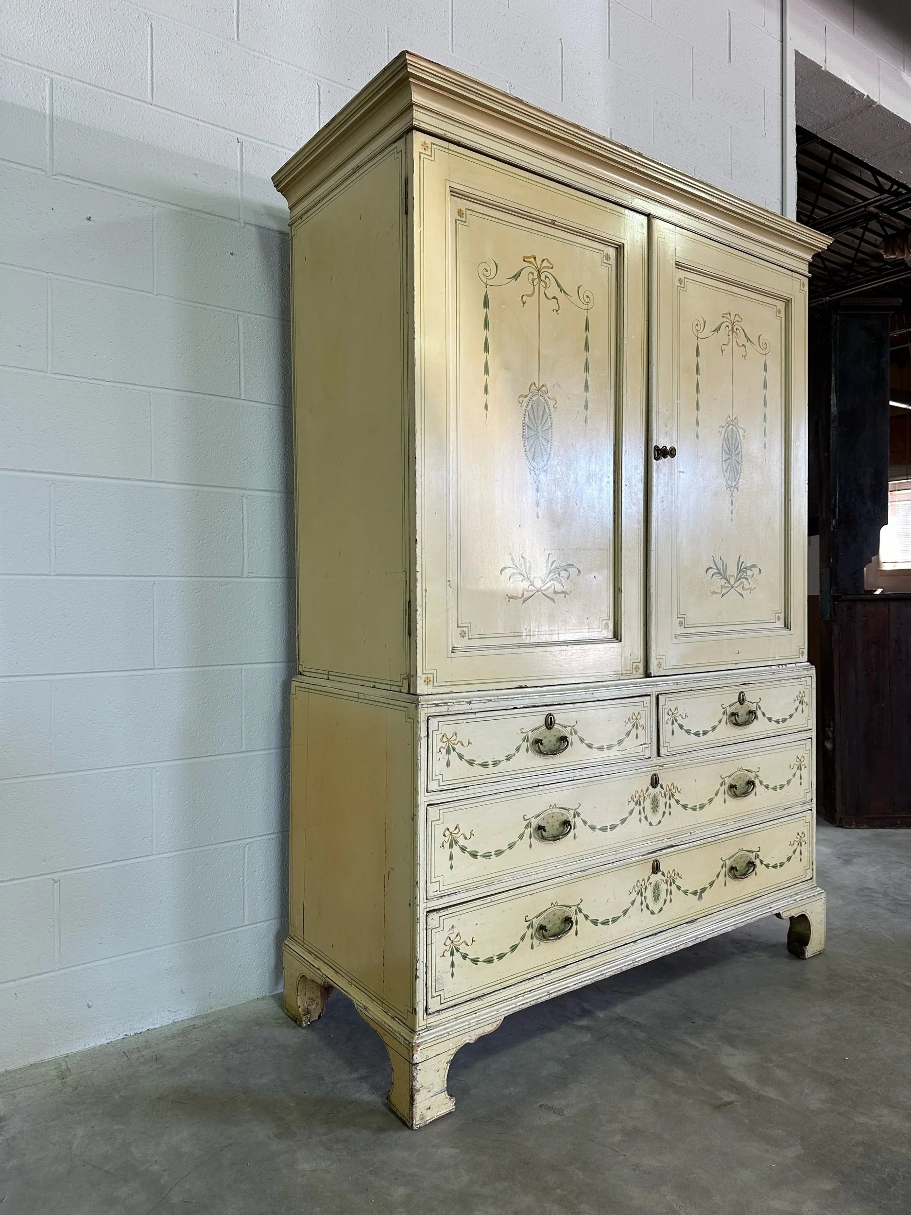 Painted antique pine linen press