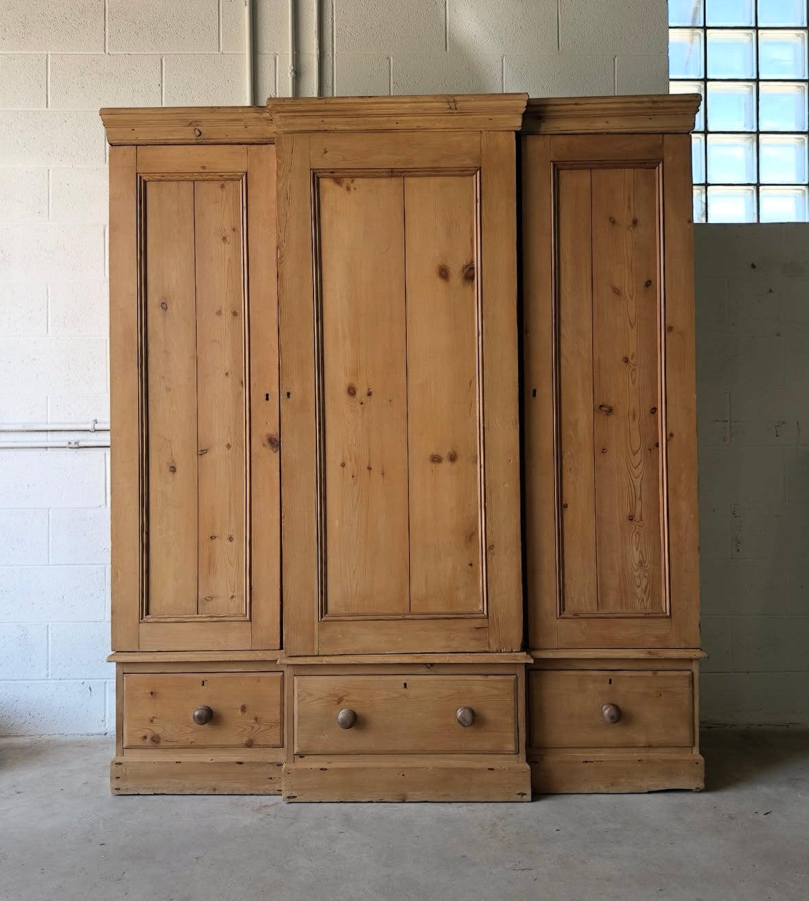 Antique pine triple wardrobe