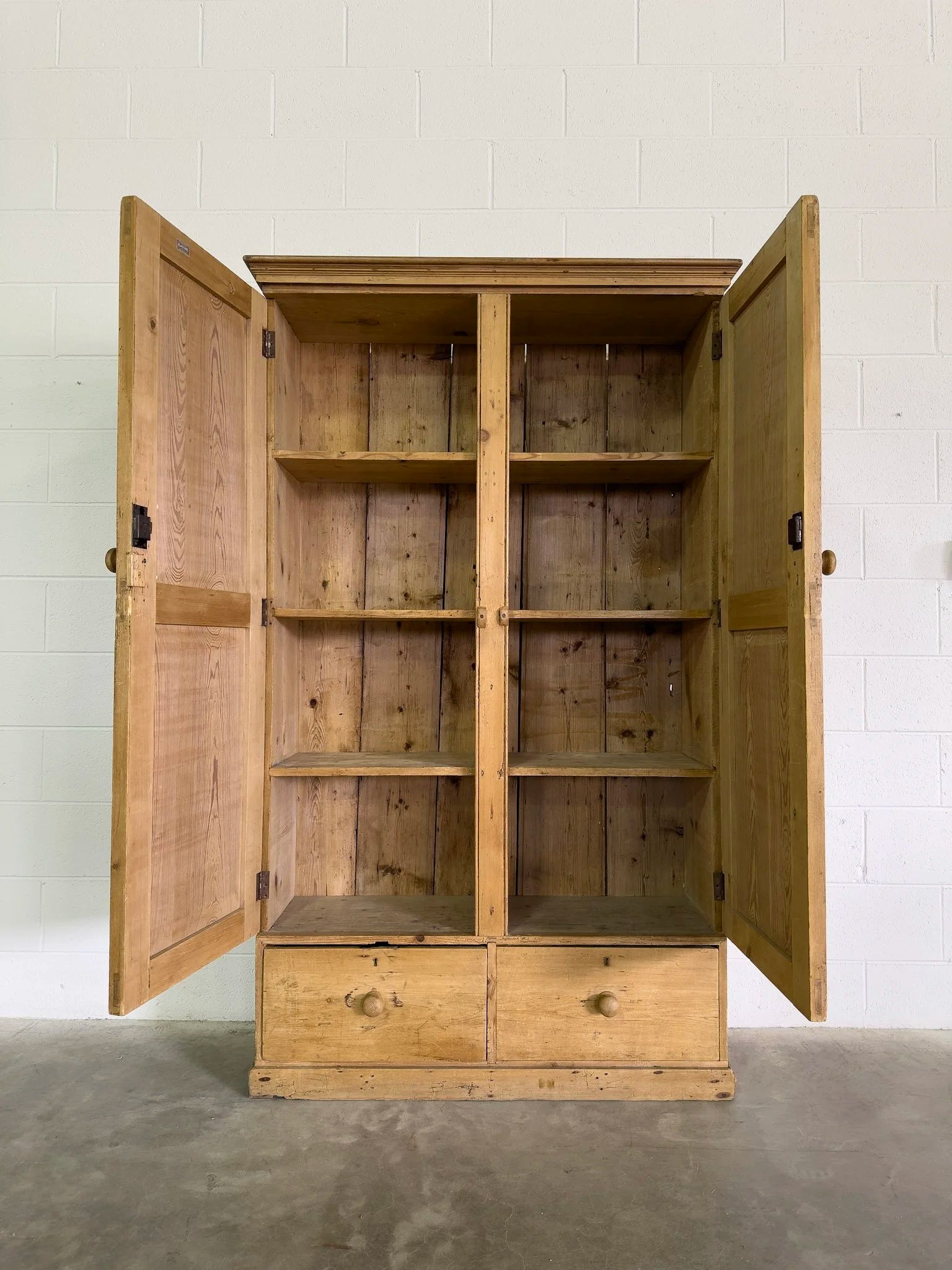 Possibly Irish Antique Pine Cupboard with Drawers
