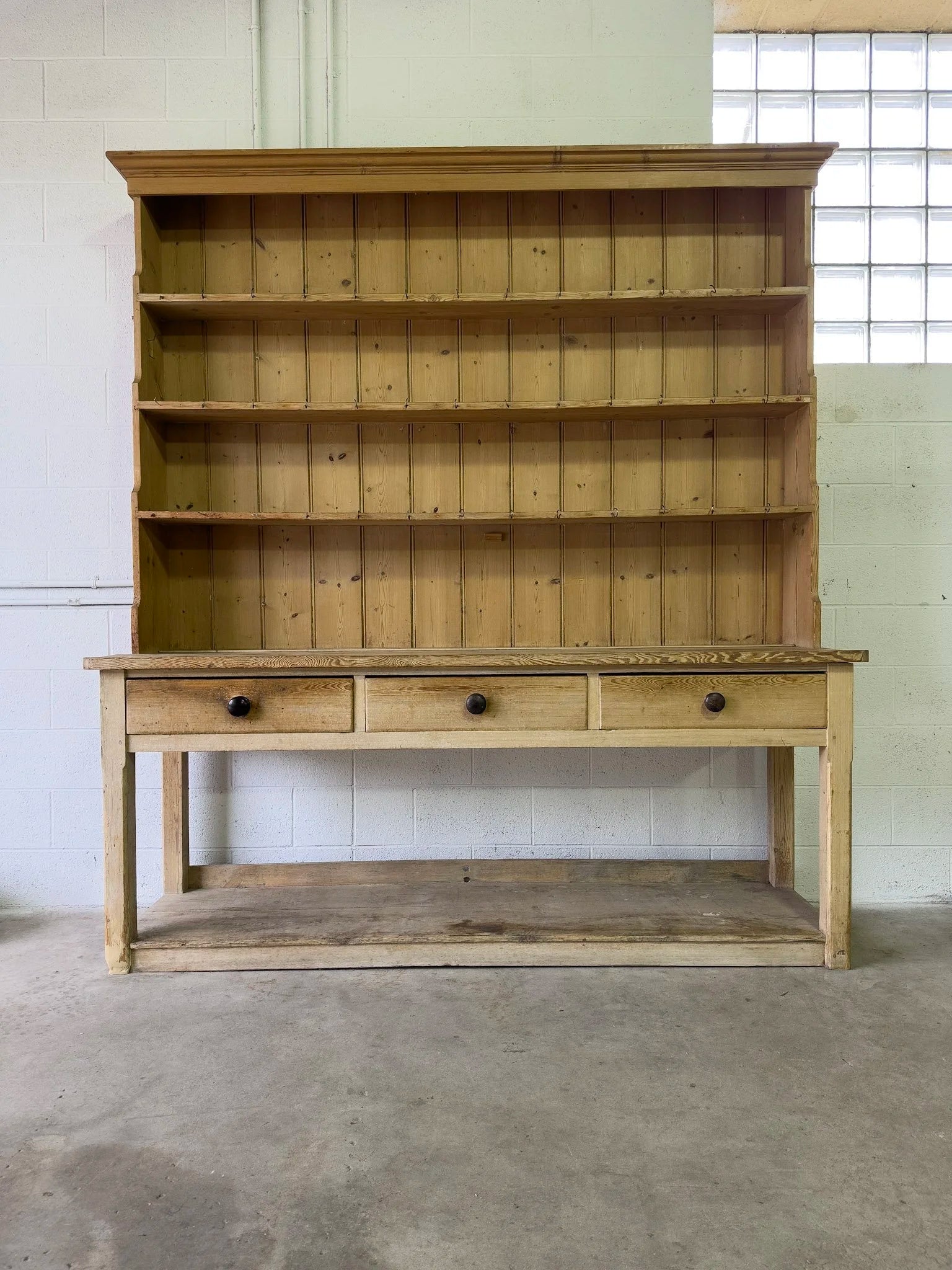 Antique pine hutch with open lower shelf