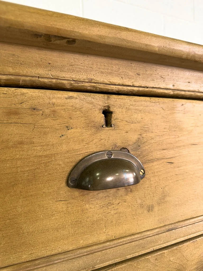 Tall antique English pine sideboard with drawers