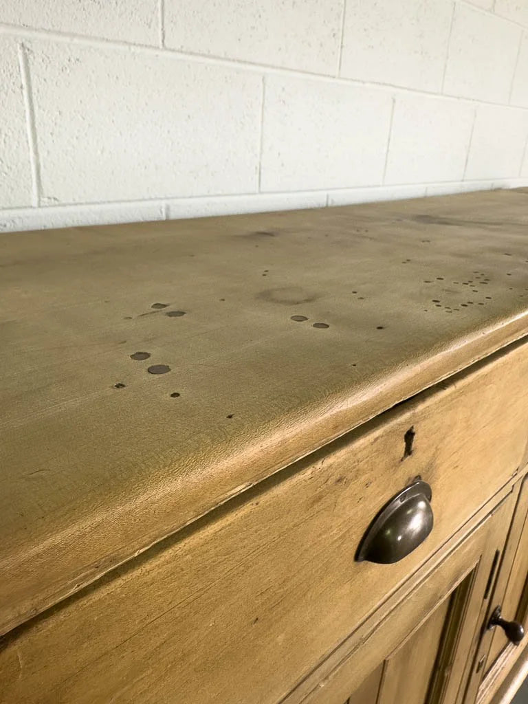 Tall antique English pine sideboard with drawers