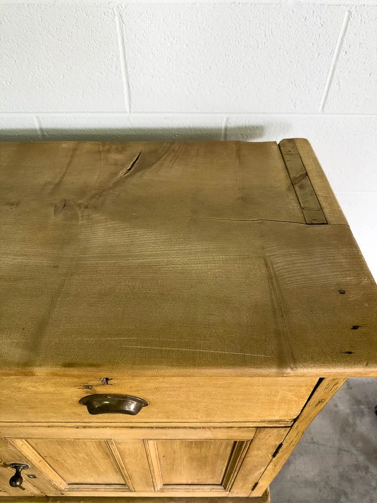 Tall antique English pine sideboard with drawers