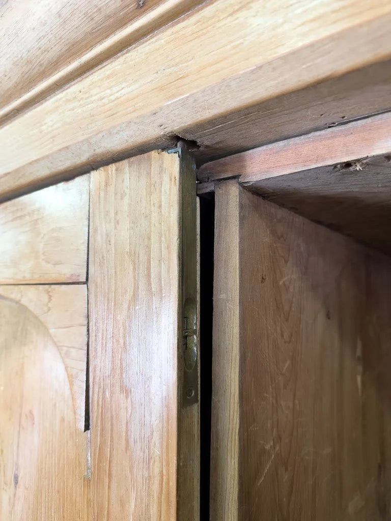 Antique English pine wardrobe or cupboard with a drawer