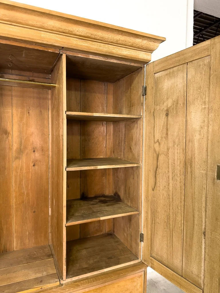 Antique English pine wardrobe or cupboard with a drawer