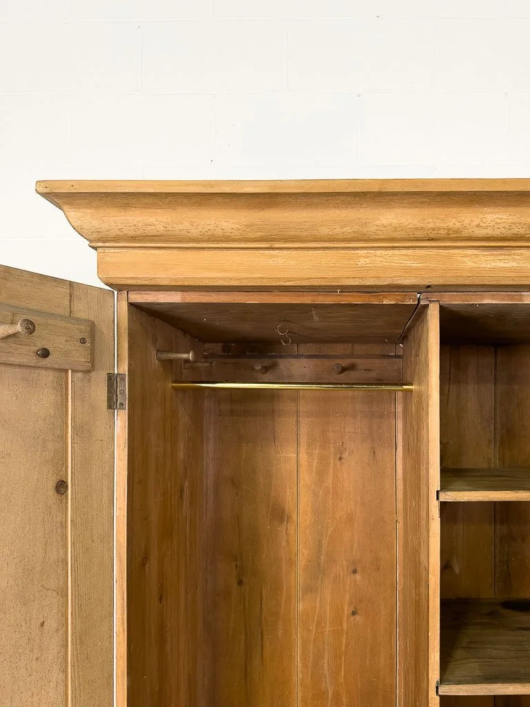 Antique English pine wardrobe or cupboard with a drawer