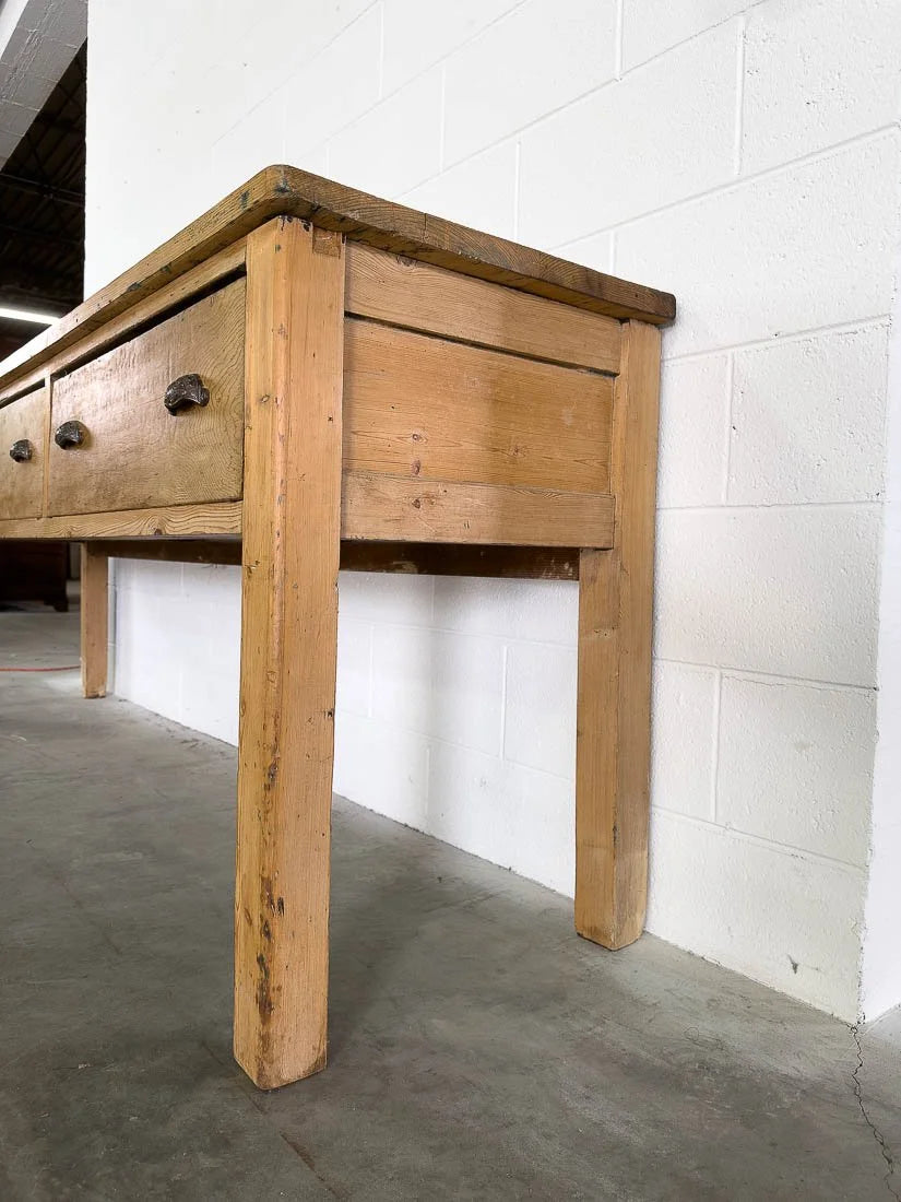 8’ antique pine sideboard or buffet with three drawers