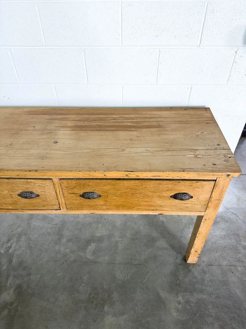 8’ antique pine sideboard or buffet with three drawers