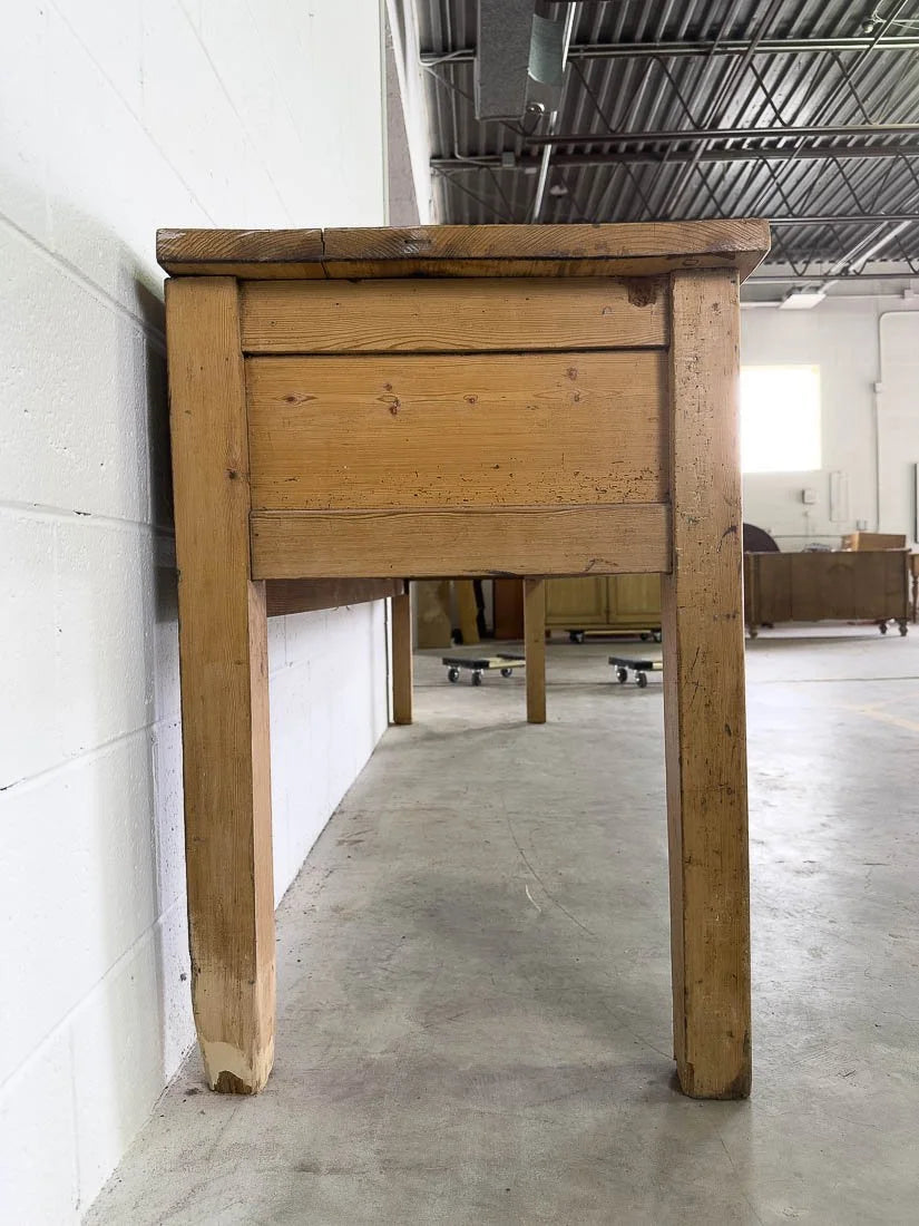 8’ antique pine sideboard or buffet with three drawers