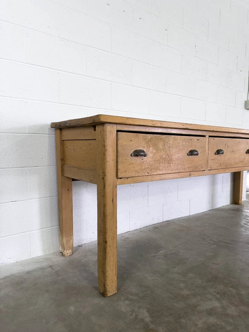 8’ antique pine sideboard or buffet with three drawers