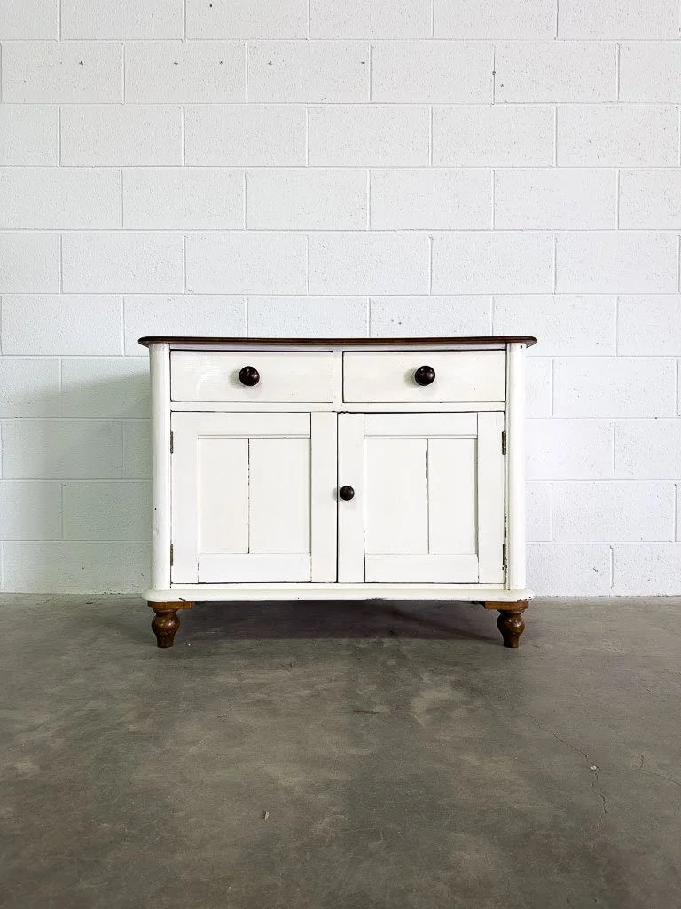 Two door antique cupboard painted in white