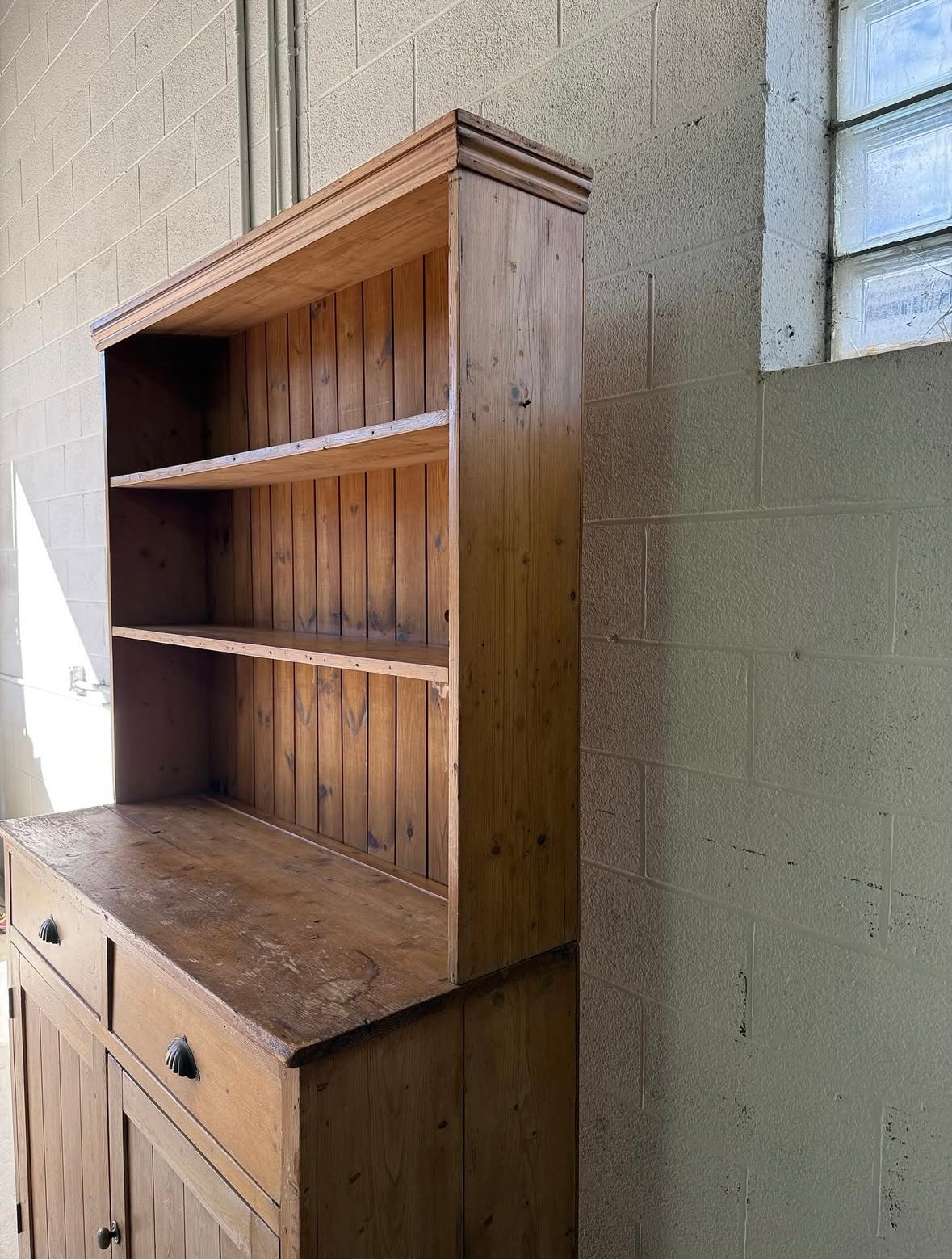 Antique Pine Hutch | Rustic Farmhouse Kitchen Cabinet