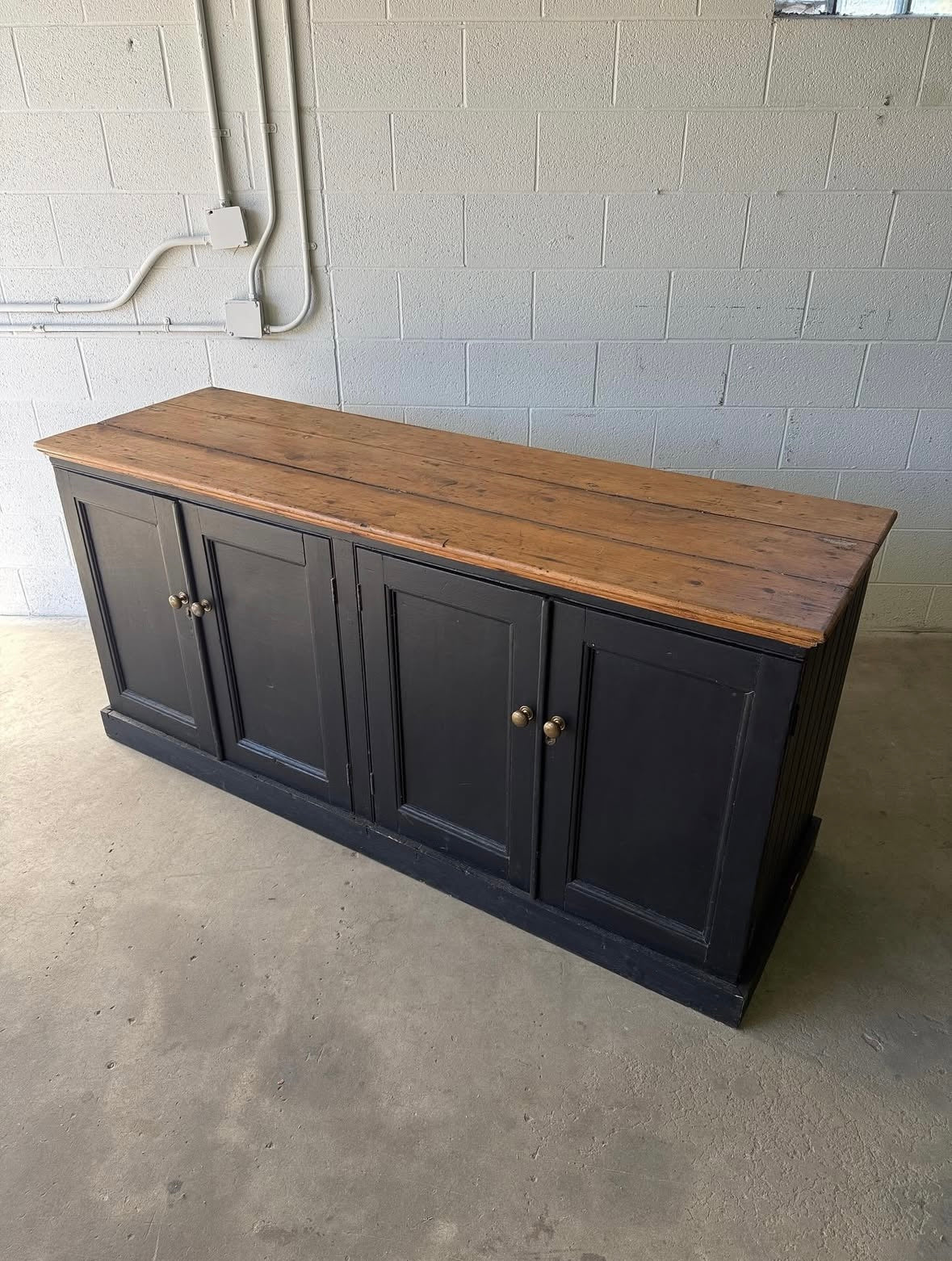 Painted black antique pine sideboard with natural pine top