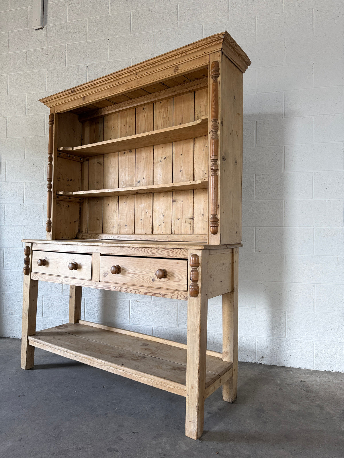 Antique Cornish pine kitchen hutch with open shelving