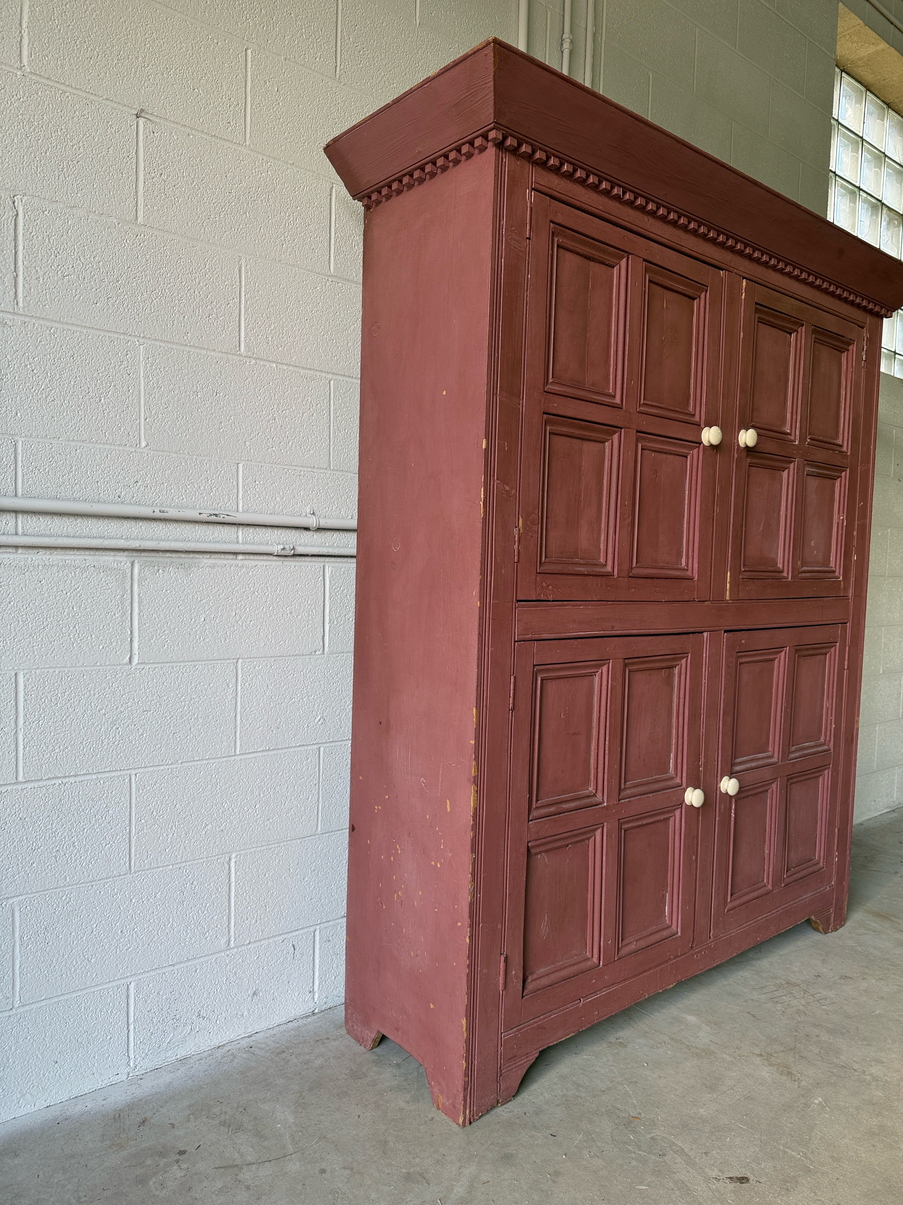 Painted antique pine English larder cupboard or hutch