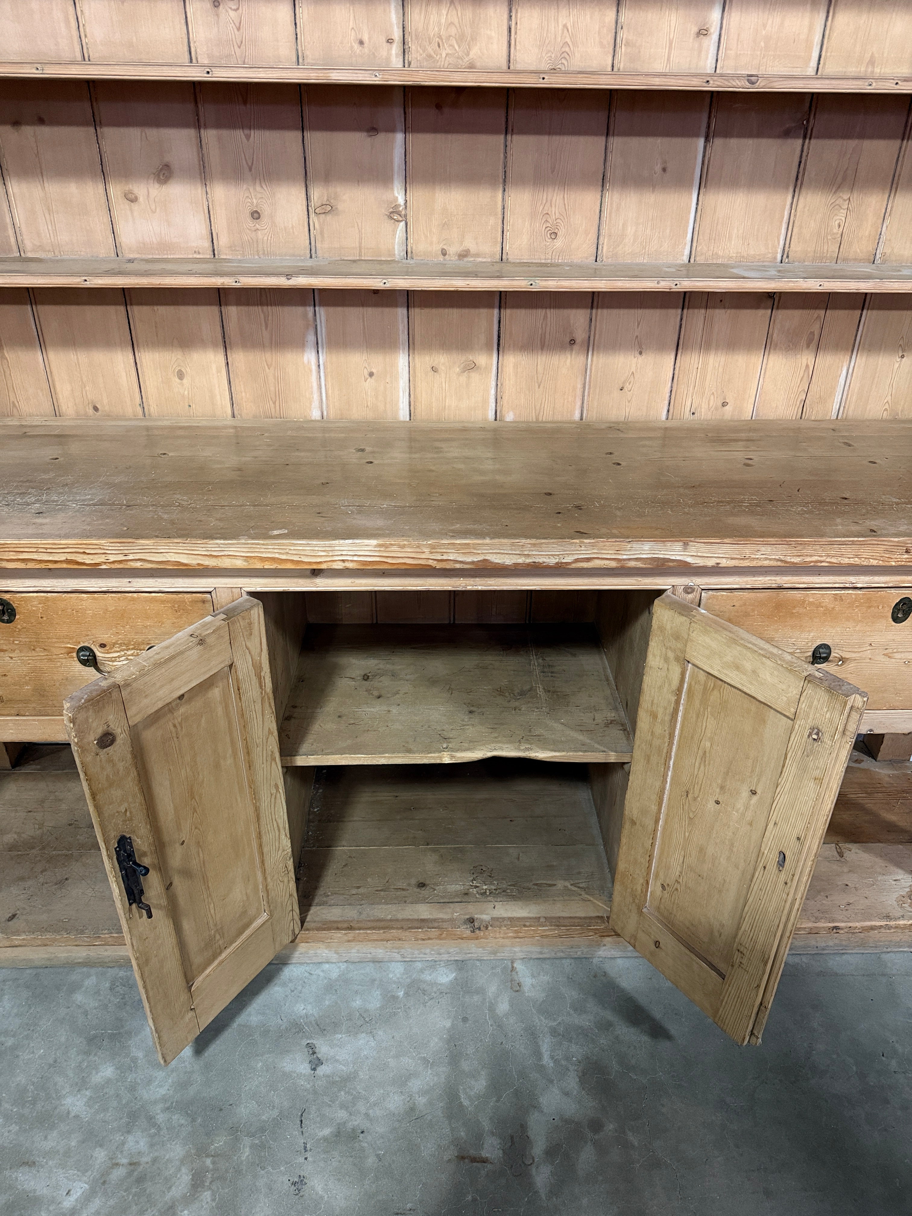 Monumental English pine kitchen dresser