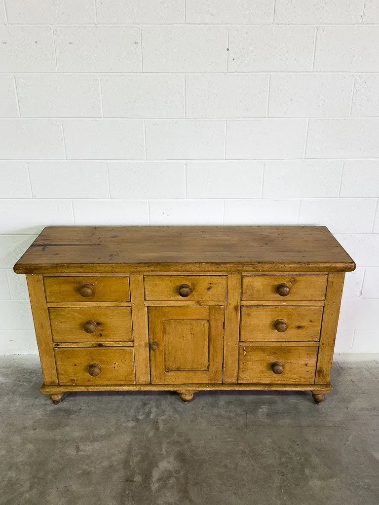 Classic English pine antique sideboard on tulip feet