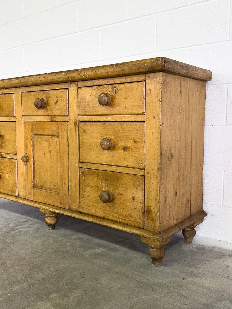 Classic English pine antique sideboard on tulip feet