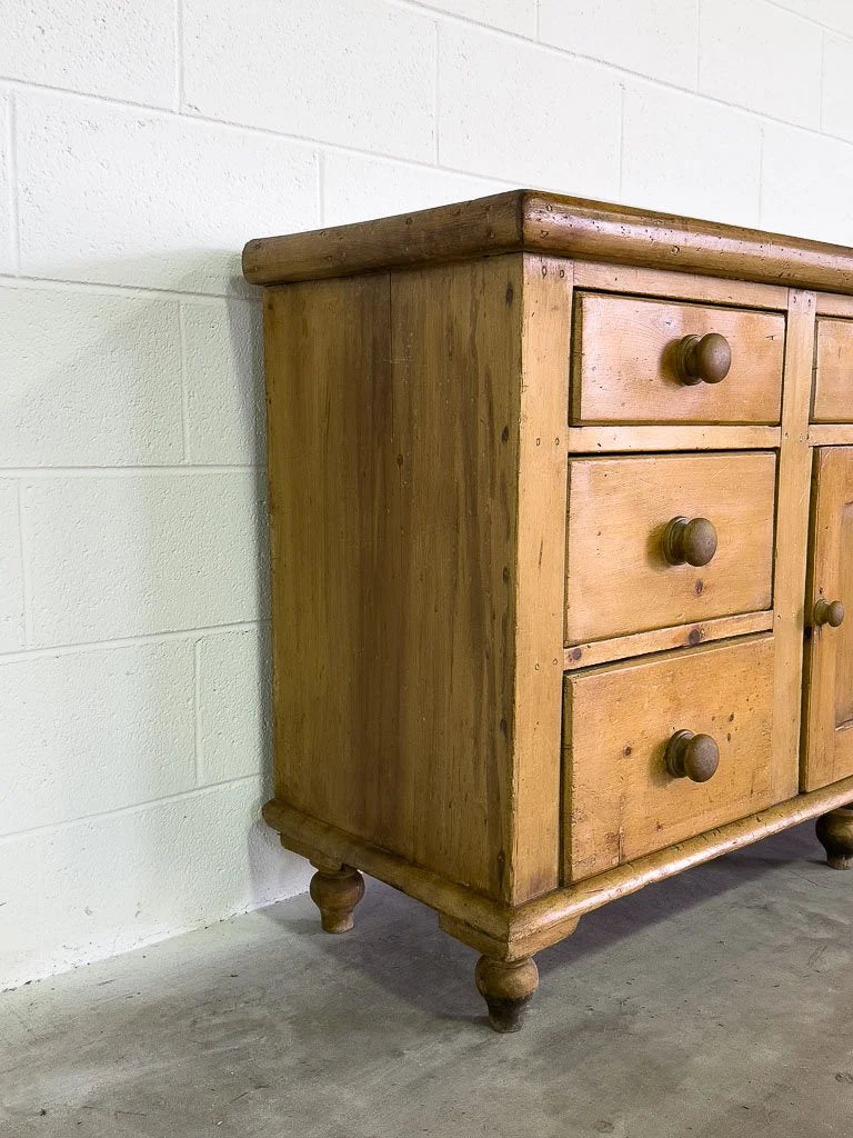 Classic English pine antique sideboard on tulip feet
