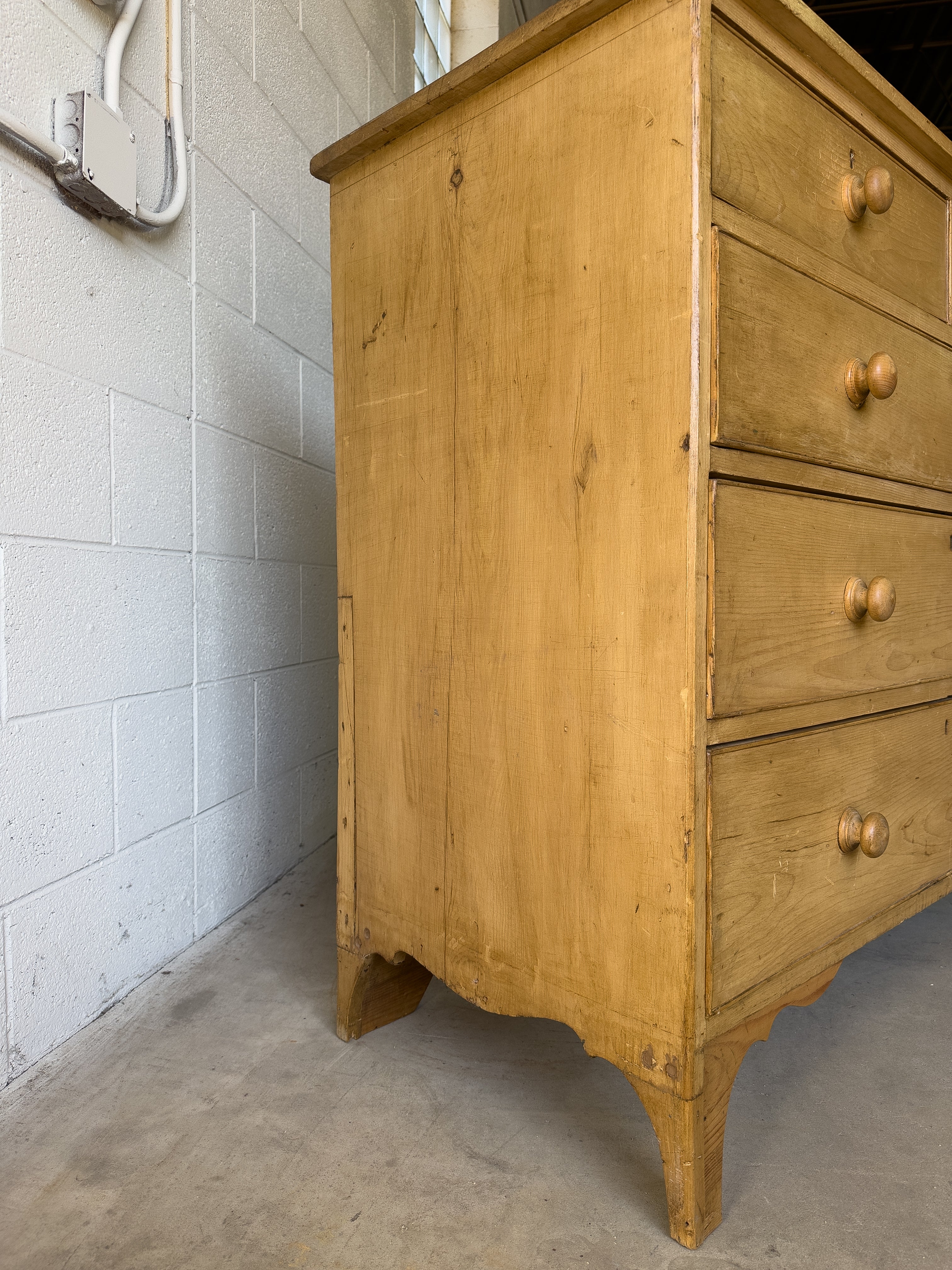 Antique English pine dresser on bracket feet